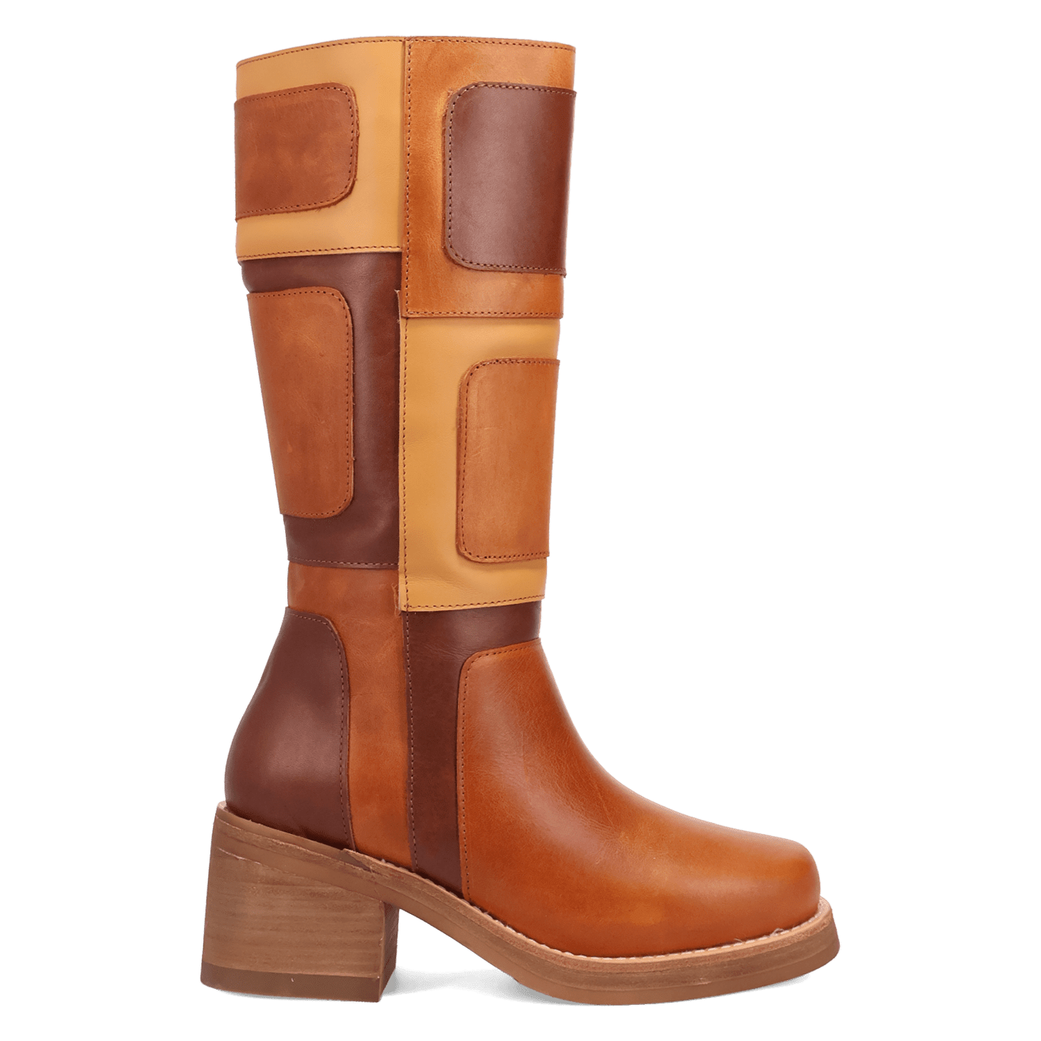 PRODUCT SHOT PATCHES LEATHER BOOT AT 90 DEGREE INSIDE ANGLE
