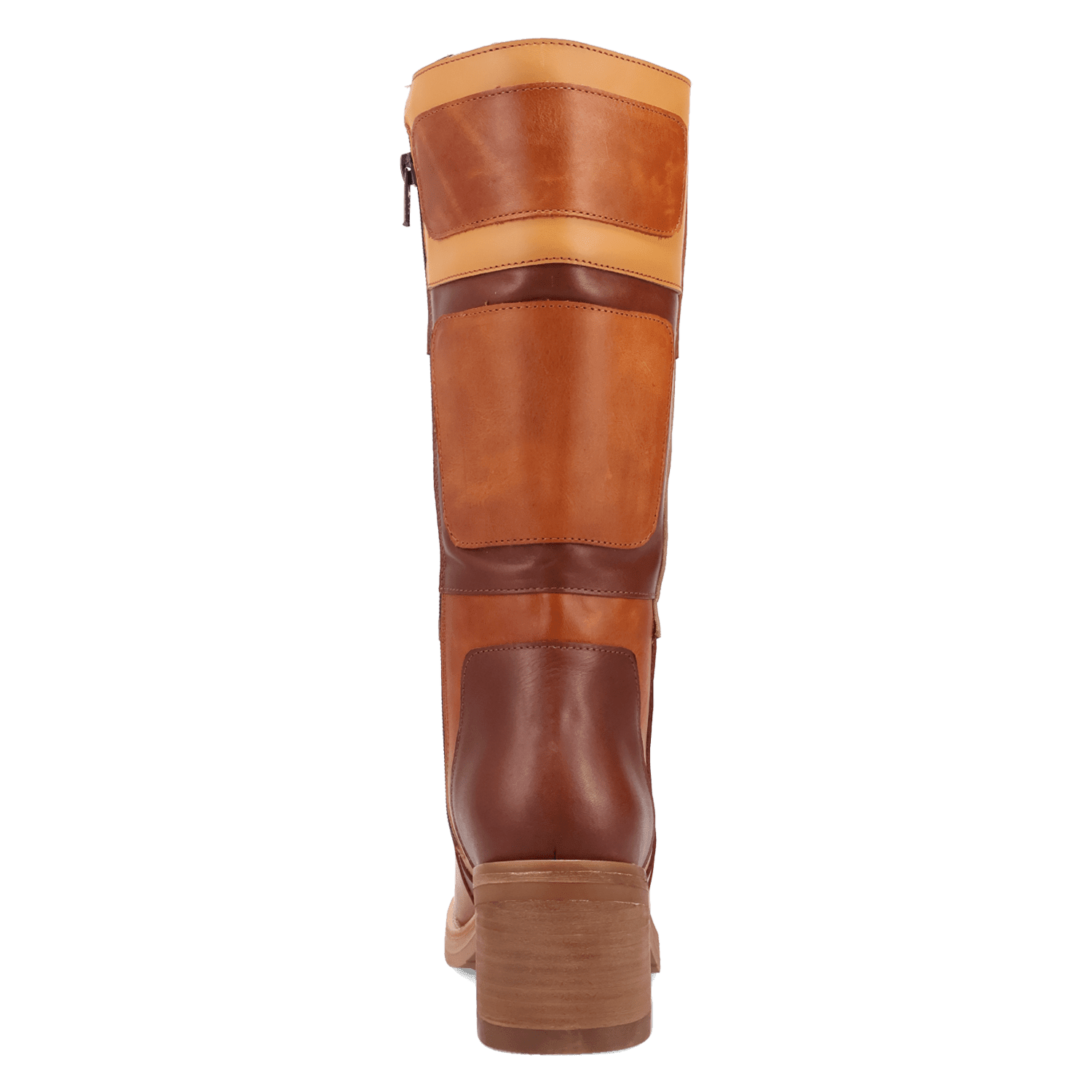 PRODUCT SHOT PATCHES LEATHER BOOT AT 180 DEGREE BACK ANGLE