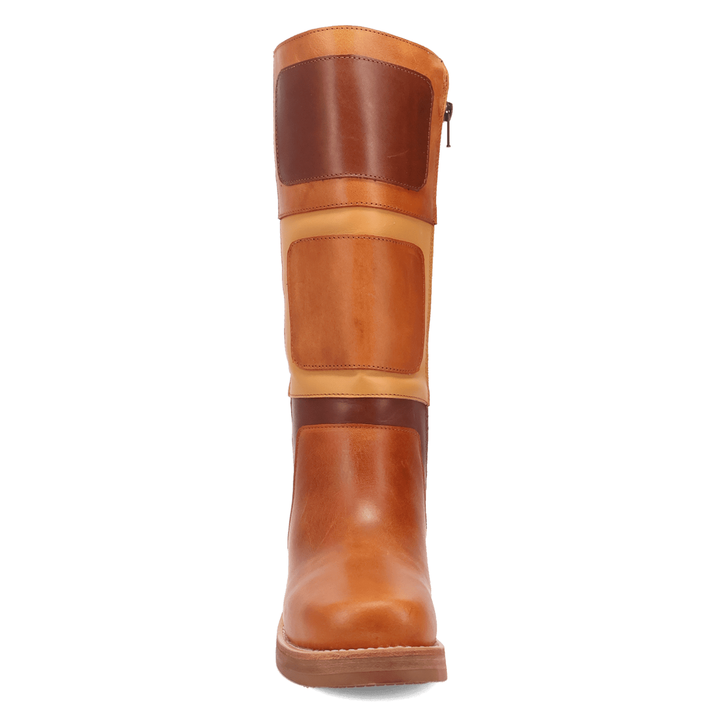 PRODUCT SHOT PATCHES LEATHER BOOT AT FRONT ANGLE