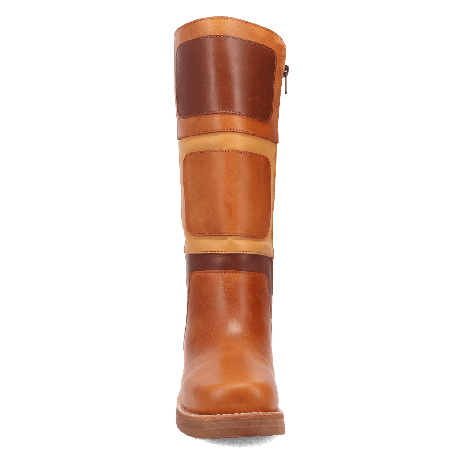 PRODUCT SHOT PATCHES LEATHER BOOT AT FRONT ANGLE