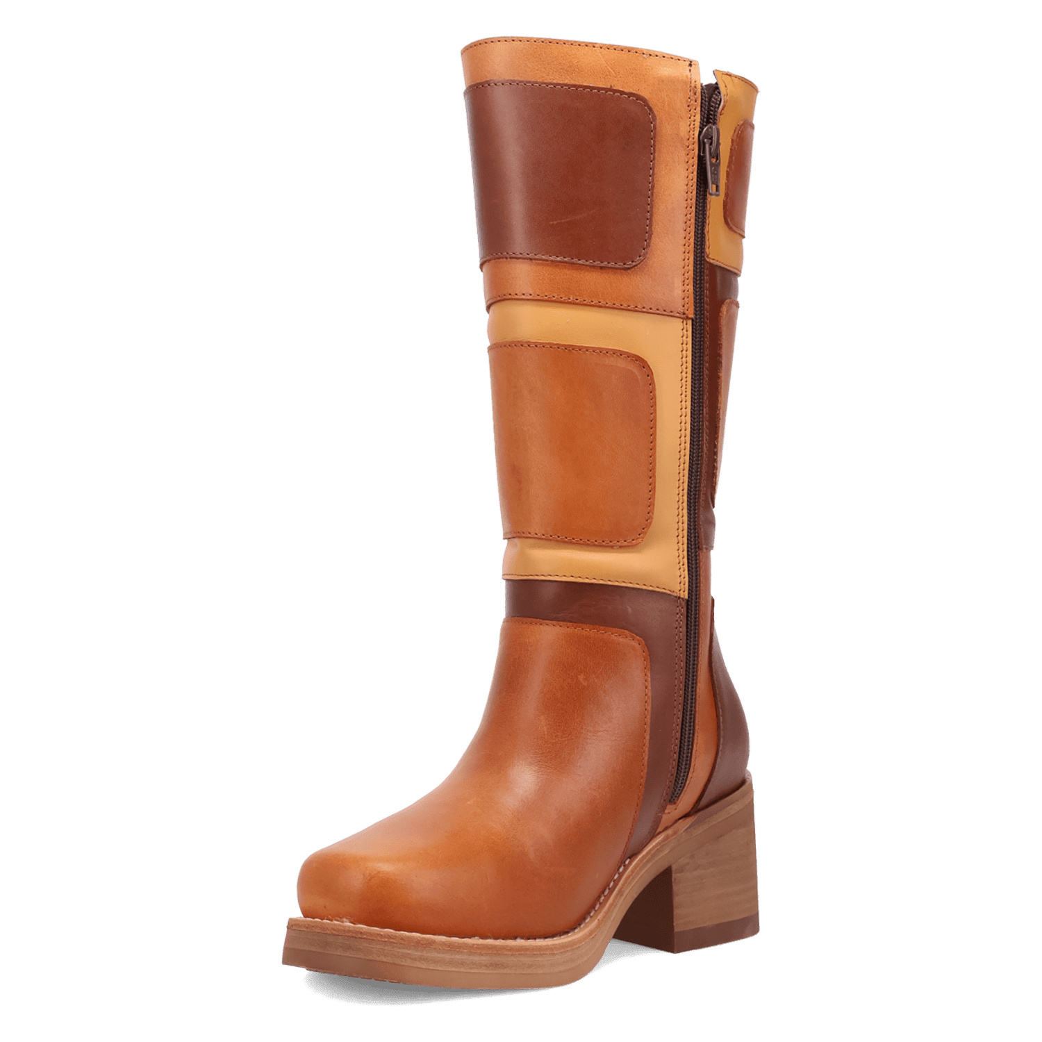 PRODUCT SHOT PATCHES LEATHER BOOT AT 225 DEGREE ANGLE