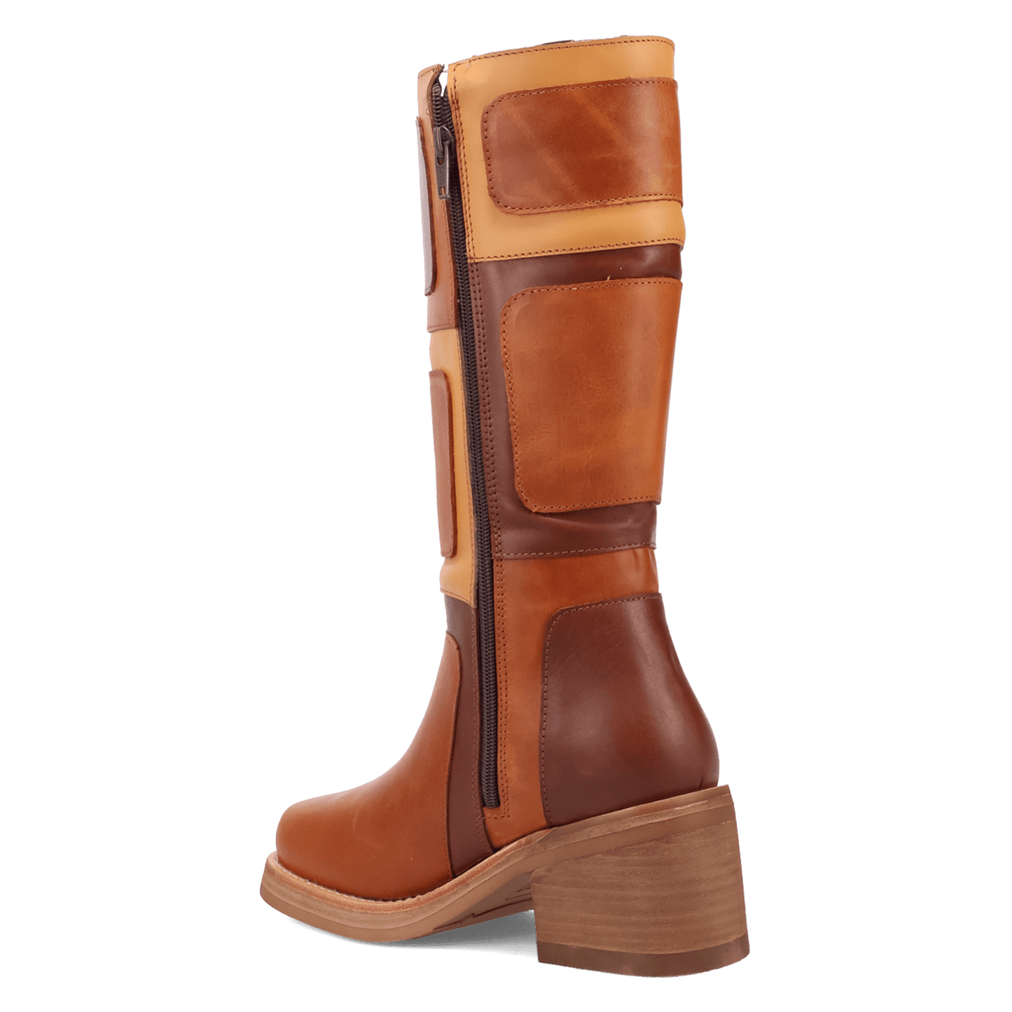 PRODUCT SHOT PATCHES LEATHER BOOT AT 270 DEGREE ANGLE