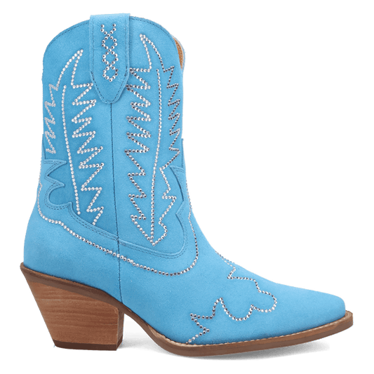 PRODUCT SHOT TINY PONY SUEDE LEATHER BOOTIE AT 90 DEGREE INSIDE ANGLE