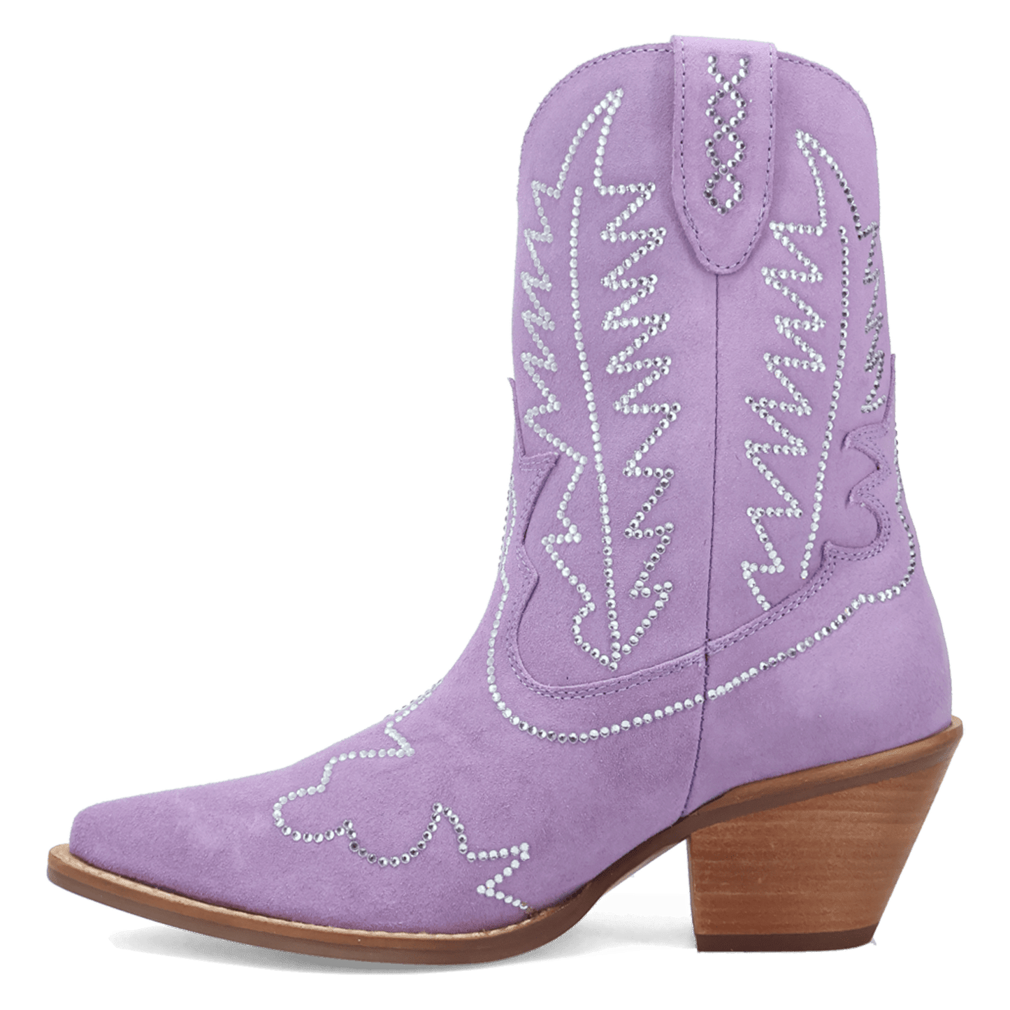 PRODUCT SHOT TINY PONY SUEDE LEATHER BOOTIE AT 135 DEGREE OUTSIDE ANGLE