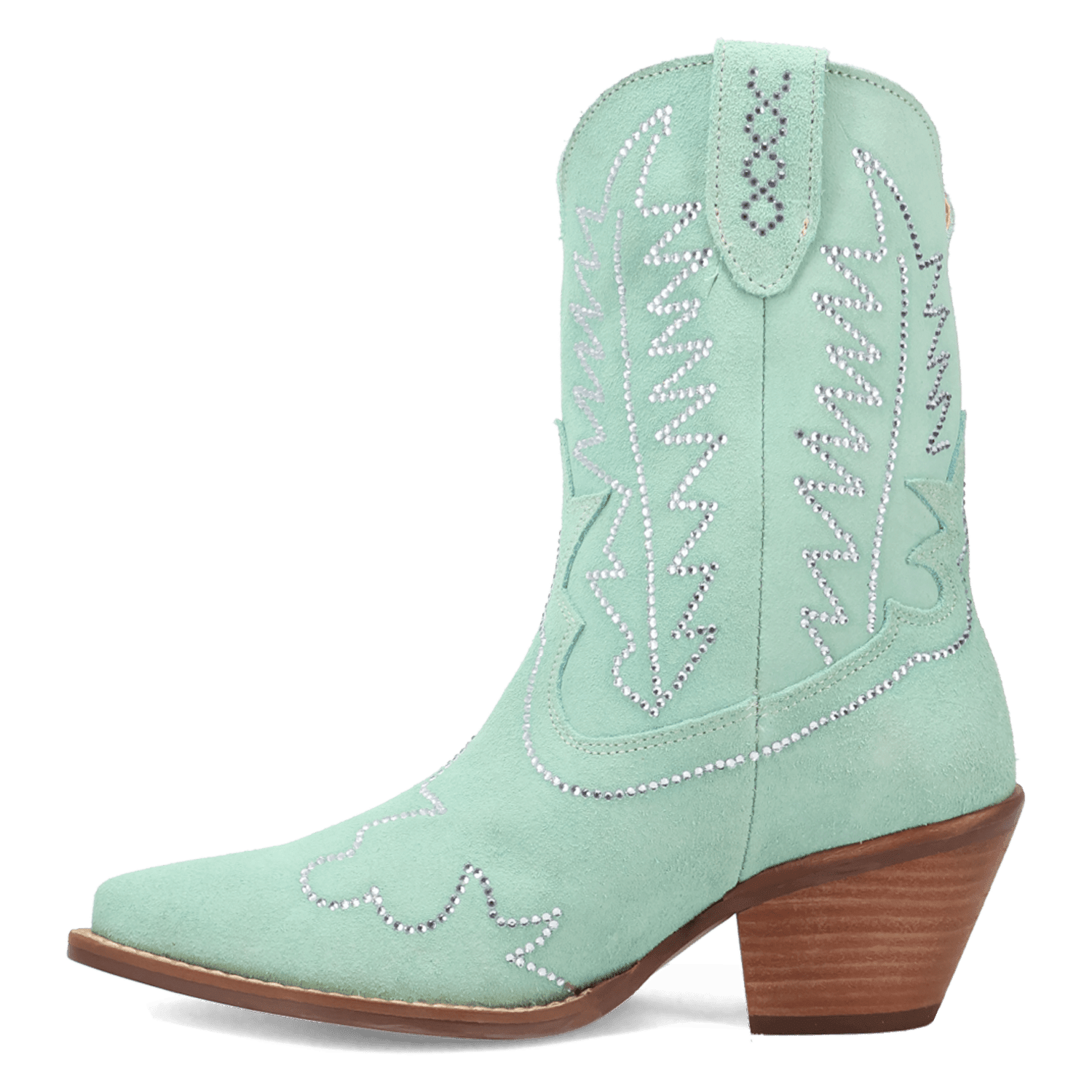 PRODUCT SHOT TINY PONY SUEDE LEATHER BOOTIE AT 135 DEGREE OUTSIDE ANGLE