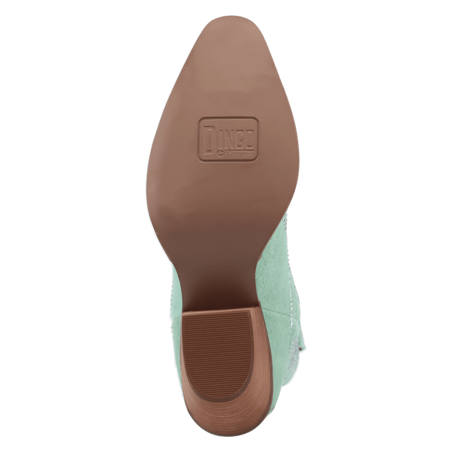 PRODUCT SHOT TINY PONY SUEDE LEATHER BOOTIE AT OUTSOLE ANGLE