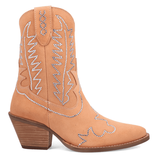 PRODUCT SHOT TINY PONY SUEDE LEATHER BOOTIE AT 90 DEGREE INSIDE ANGLE