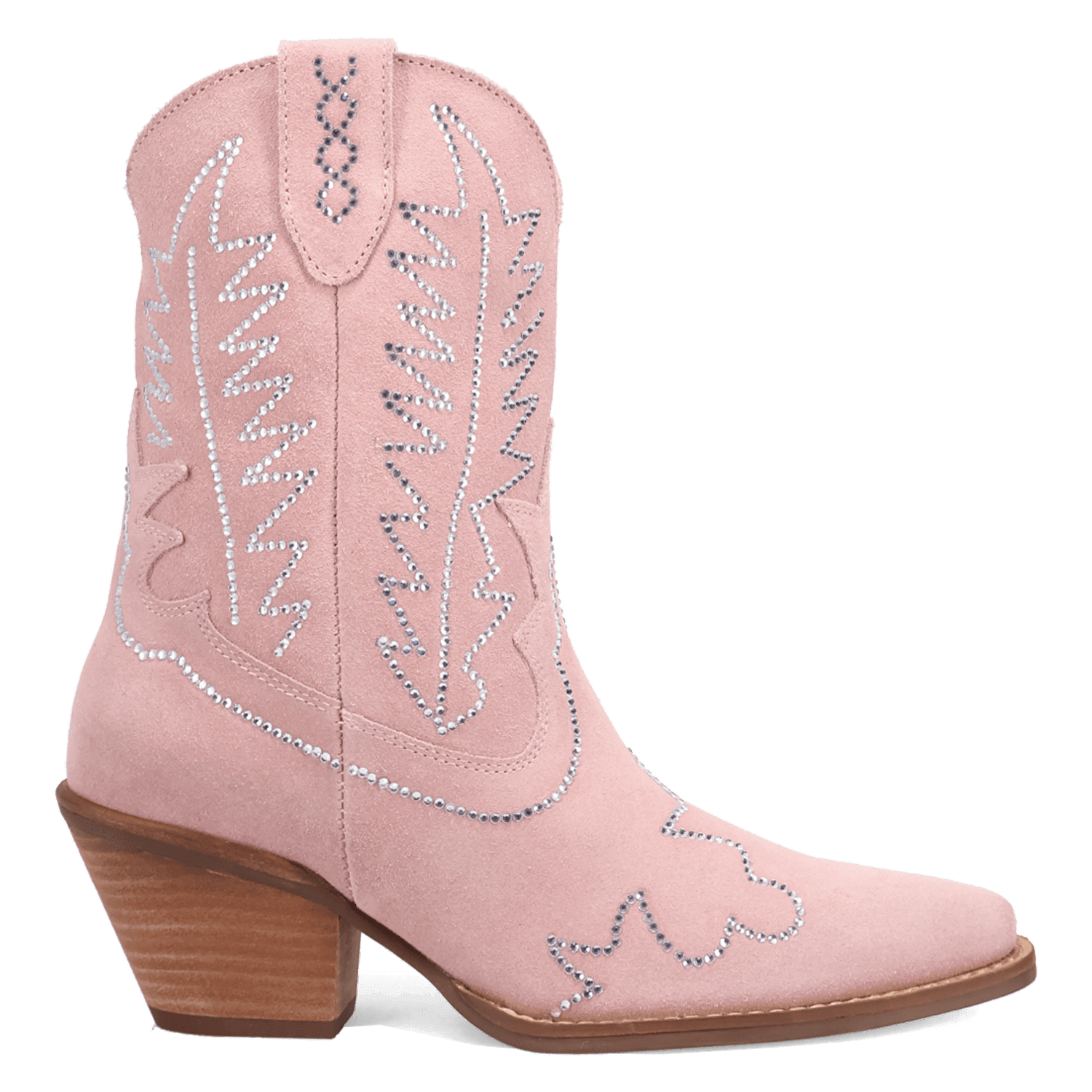 PRODUCT SHOT TINY PONY SUEDE LEATHER BOOTIE AT 90 DEGREE INSIDE ANGLE