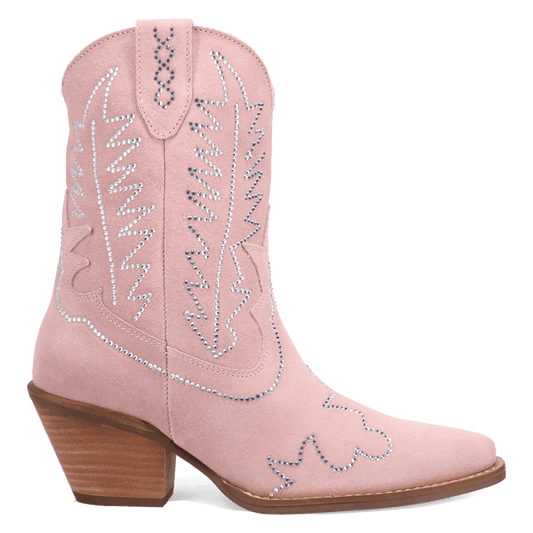 PRODUCT SHOT TINY PONY SUEDE LEATHER BOOTIE AT 90 DEGREE INSIDE ANGLE