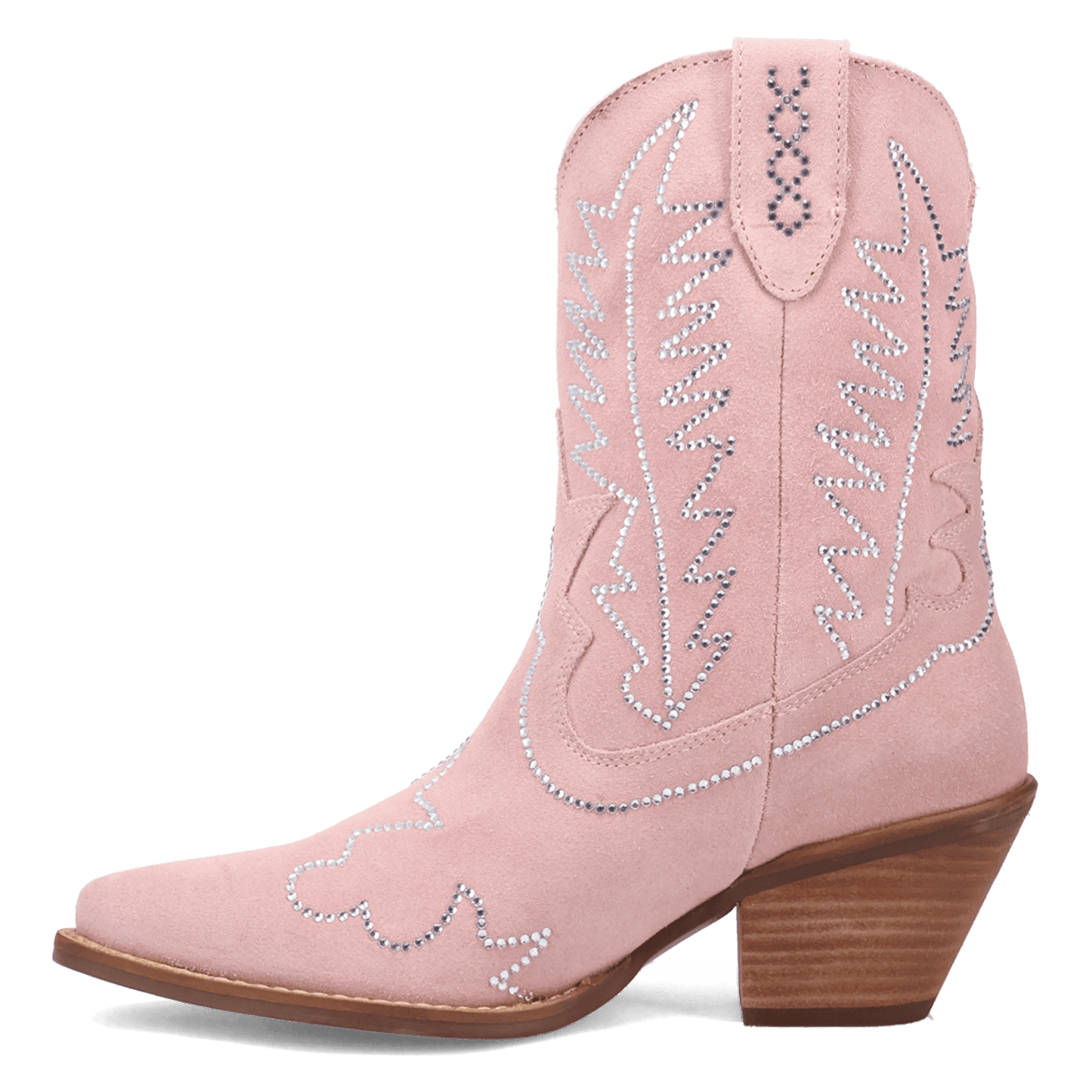 PRODUCT SHOT TINY PONY SUEDE LEATHER BOOTIE AT 135 DEGREE OUTSIDE ANGLE