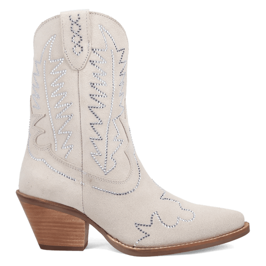 PRODUCT SHOT TINY PONY SUEDE LEATHER BOOTIE AT 90 DEGREE INSIDE ANGLE