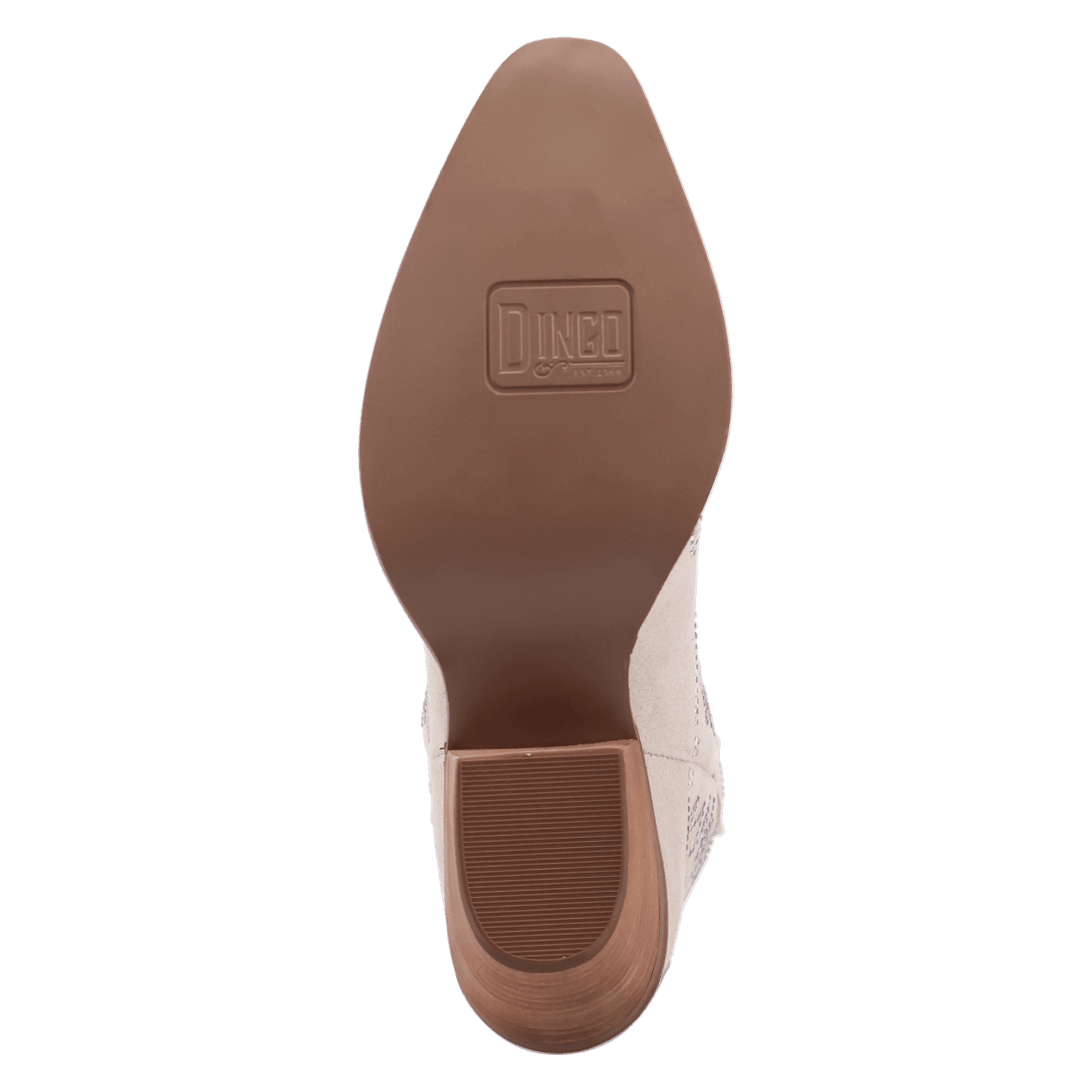 PRODUCT SHOT TINY PONY SUEDE LEATHER BOOTIE AT OUTSOLE ANGLE