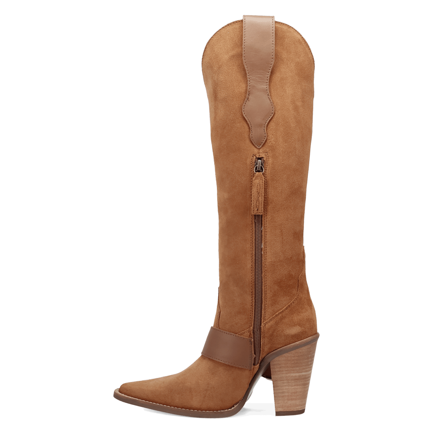 PRODUCT SHOT YEEHOTTIE SUEDE LEATHER BOOT AT 135 DEGREE OUTSIDE ANGLE