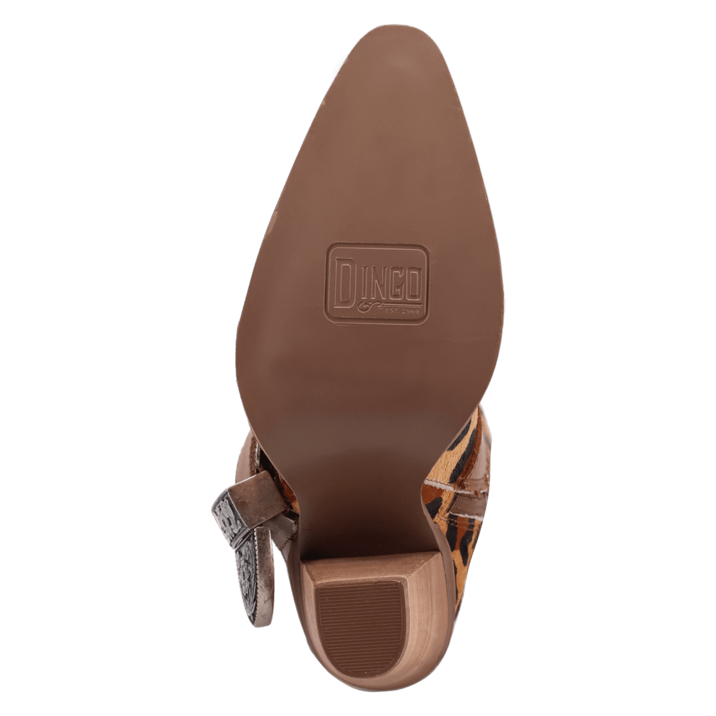 PRODUCT SHOT SPUR CRAZY LEATHER BOOT AT OUTSOLE ANGLE