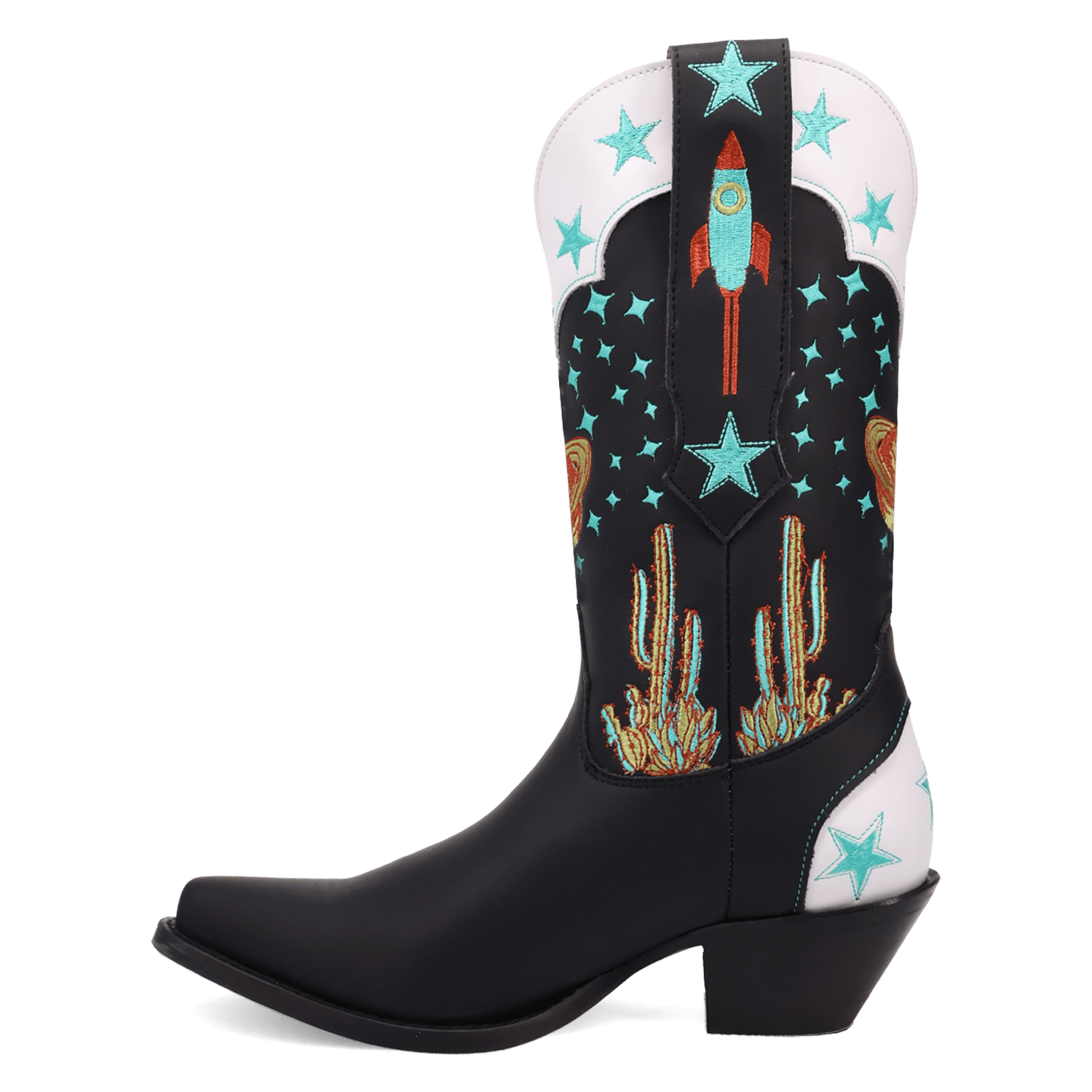 PRODUCT SHOT SPACE COWGIRL LEATHER BOOT AT 135 DEGREE OUTSIDE ANGLE