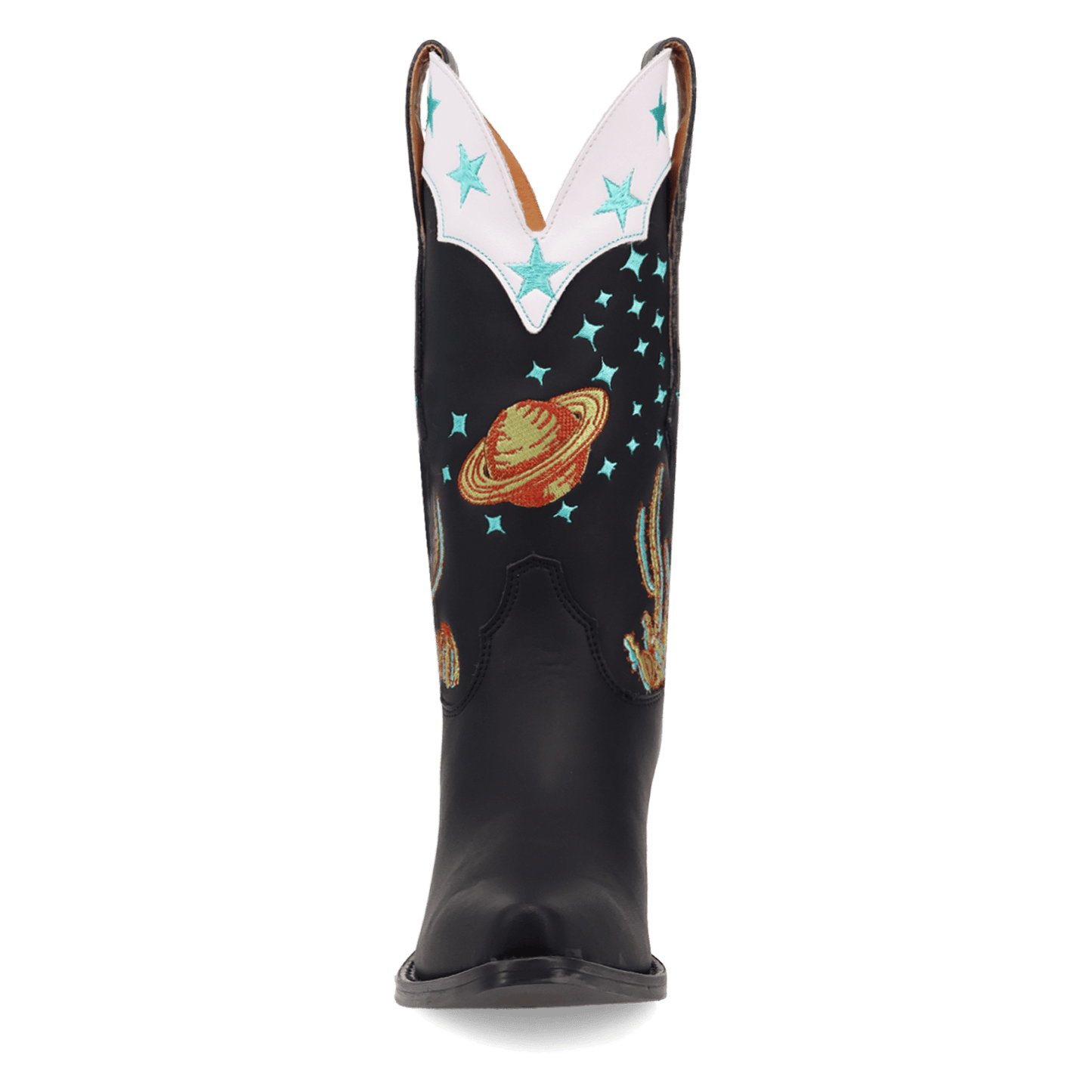 PRODUCT SHOT SPACE COWGIRL LEATHER BOOT AT FRONT ANGLE