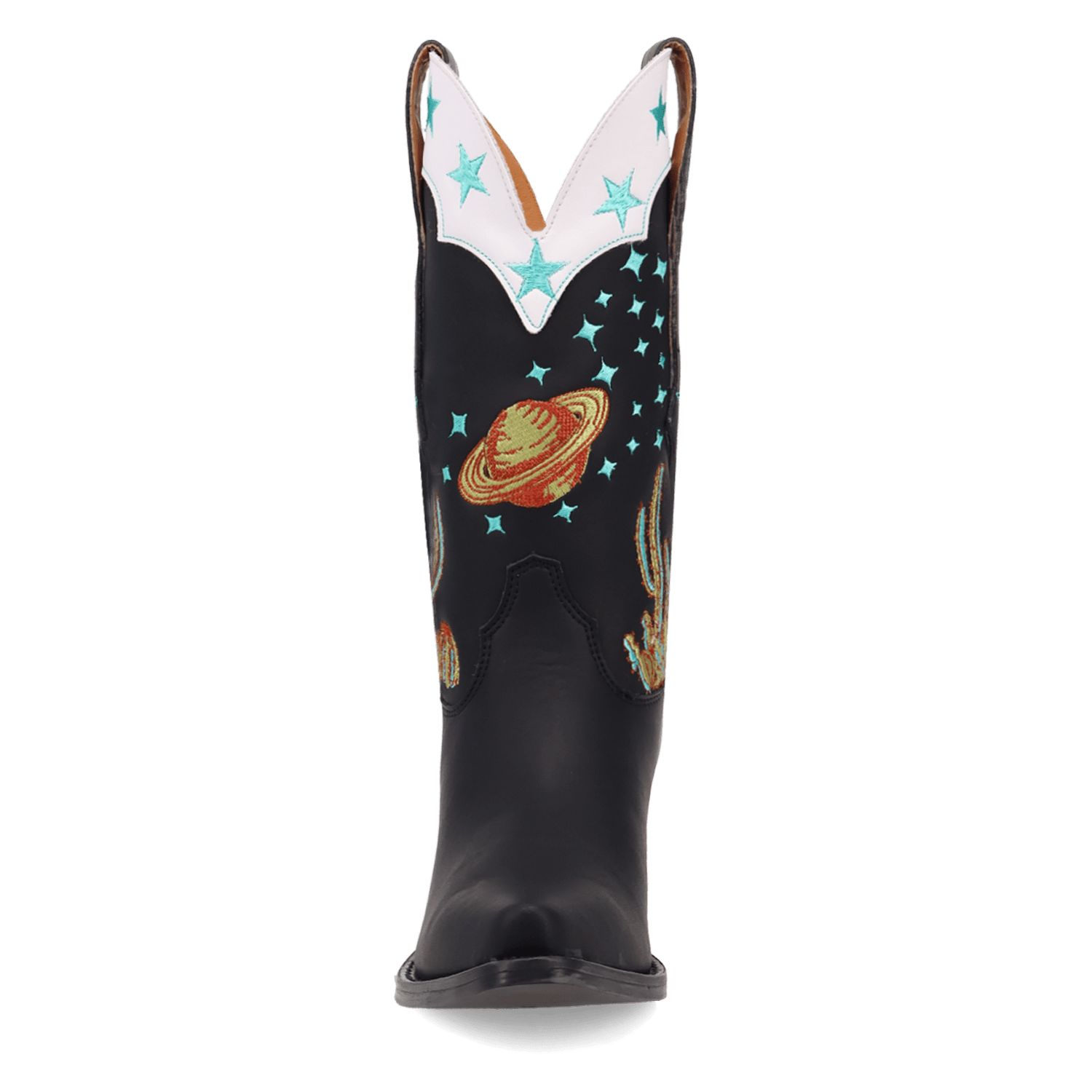 PRODUCT SHOT SPACE COWGIRL LEATHER BOOT AT FRONT ANGLE