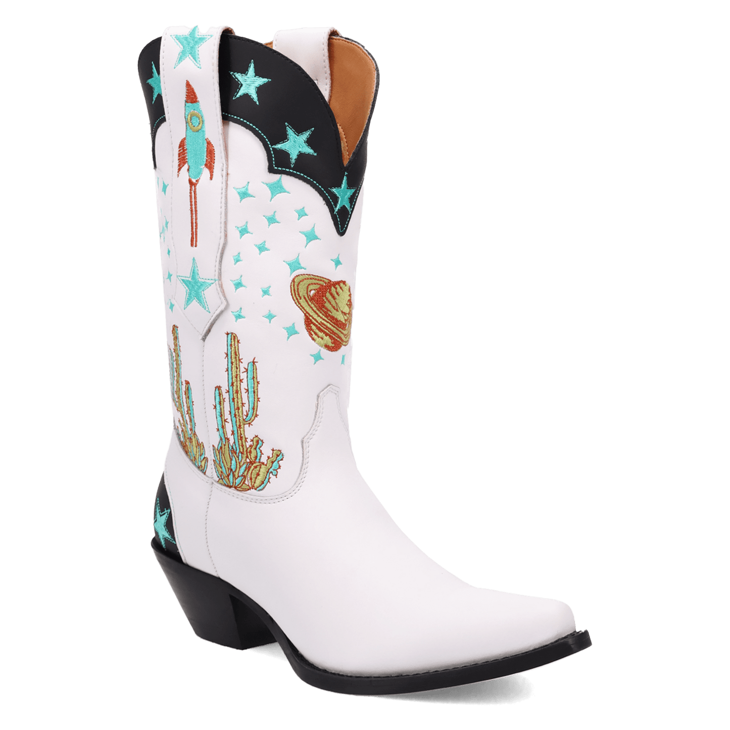 PRODUCT SHOT SPACE COWGIRL LEATHER BOOT AT 45 DEGREE ANGLE