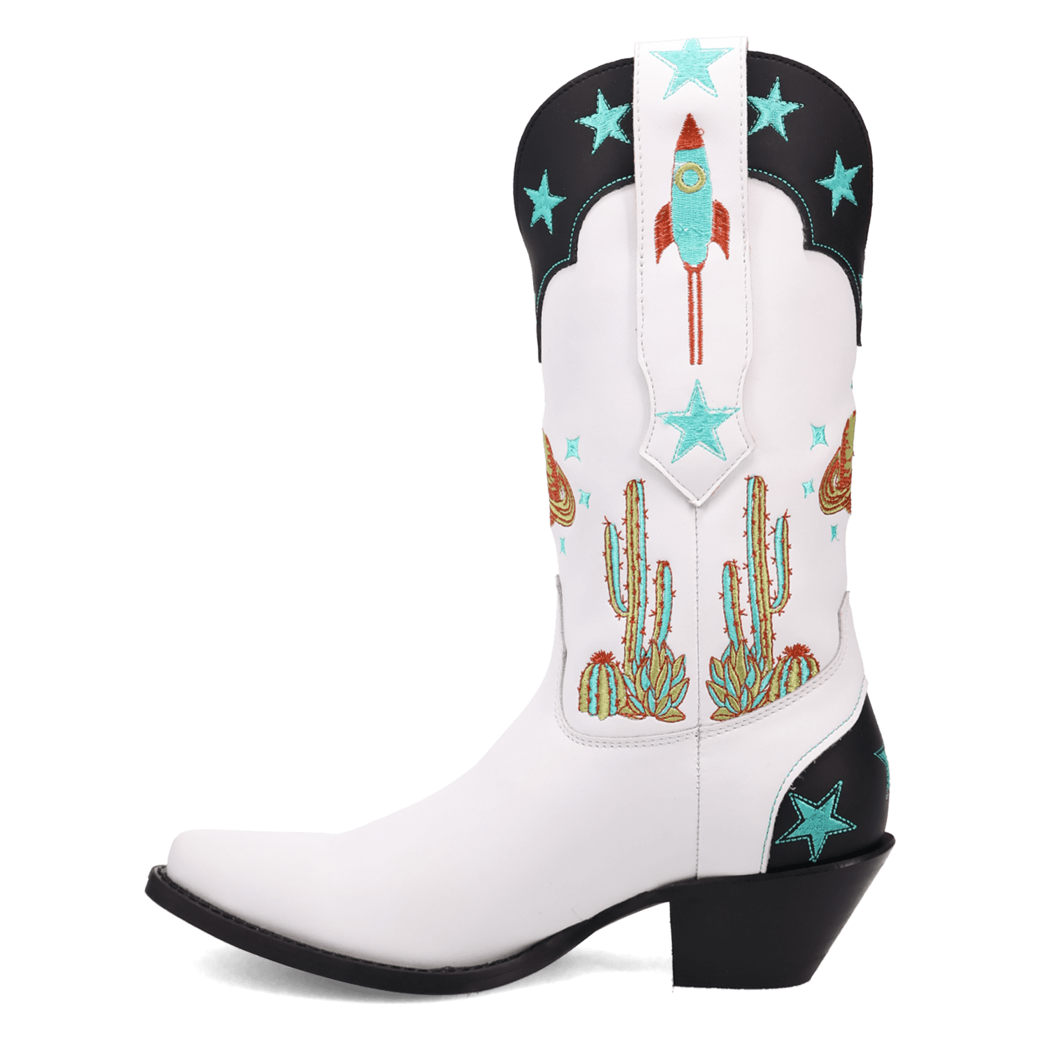 PRODUCT SHOT SPACE COWGIRL LEATHER BOOT AT 135 DEGREE OUTSIDE ANGLE