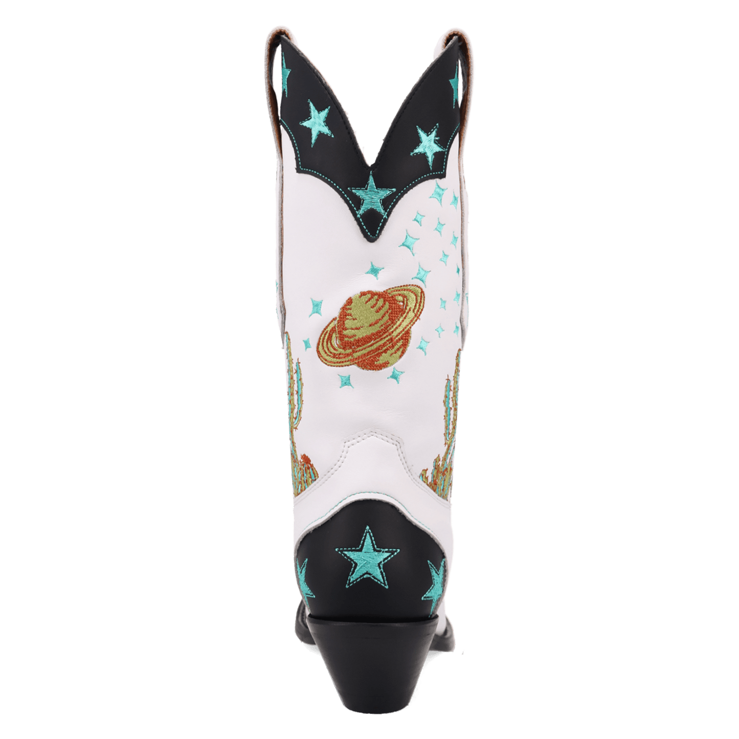 PRODUCT SHOT SPACE COWGIRL LEATHER BOOT AT 180 DEGREE BACK ANGLE