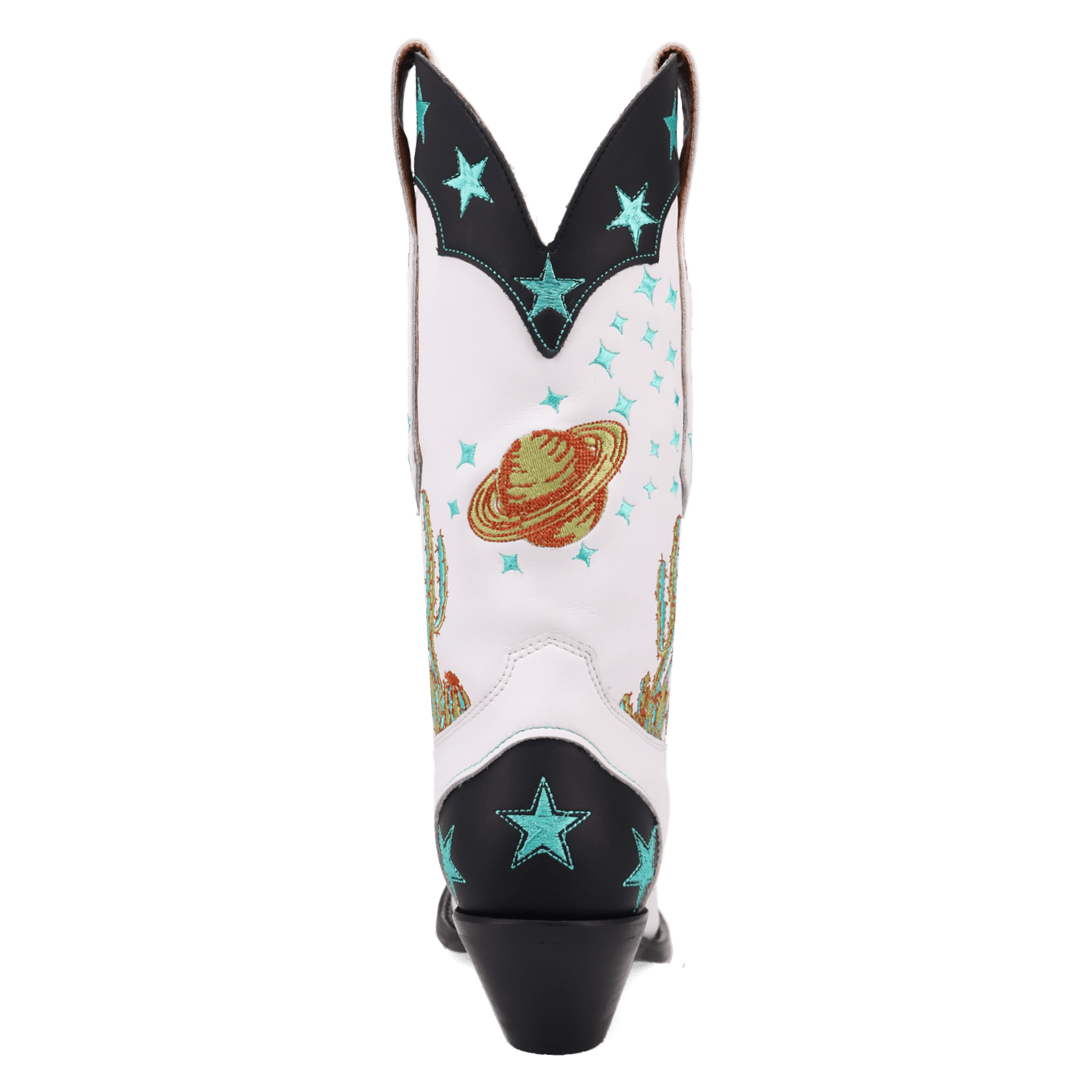 PRODUCT SHOT SPACE COWGIRL LEATHER BOOT AT 180 DEGREE BACK ANGLE