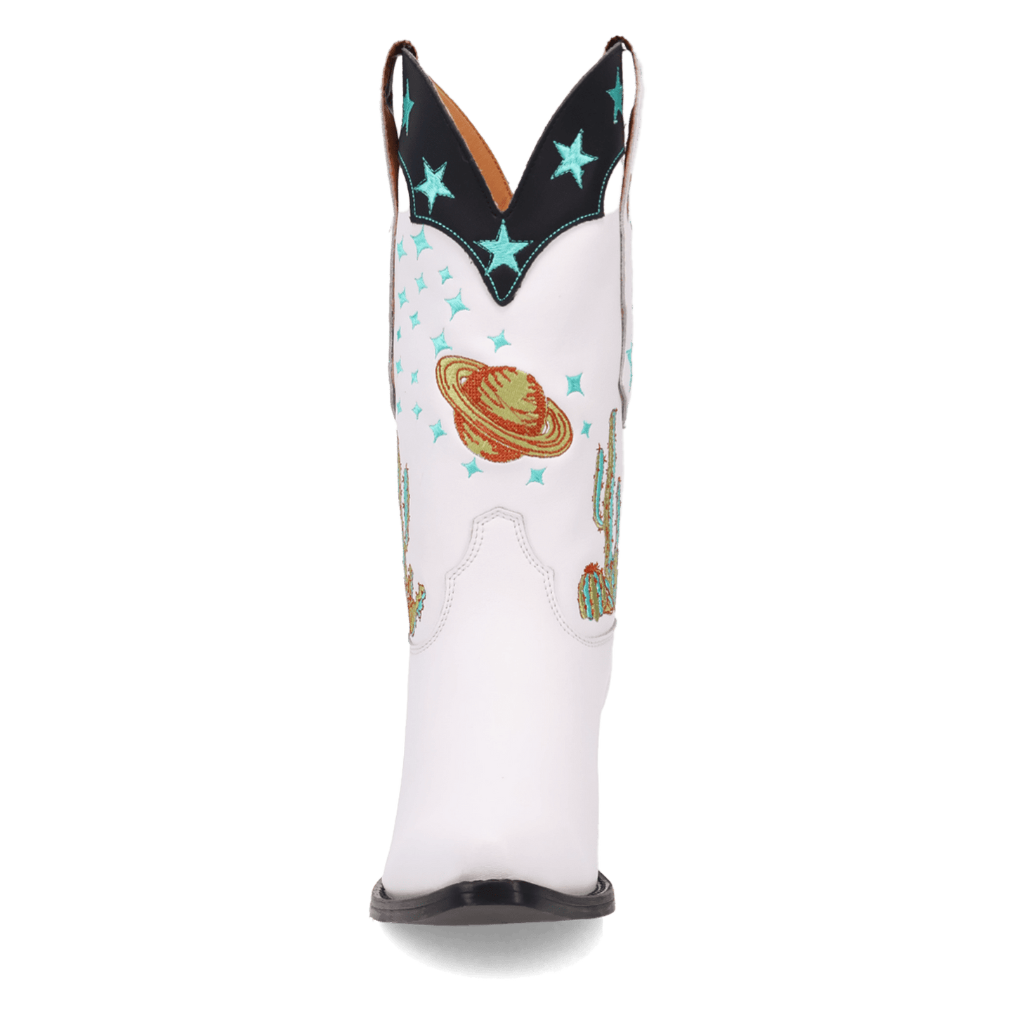 PRODUCT SHOT SPACE COWGIRL LEATHER BOOT AT FRONT ANGLE