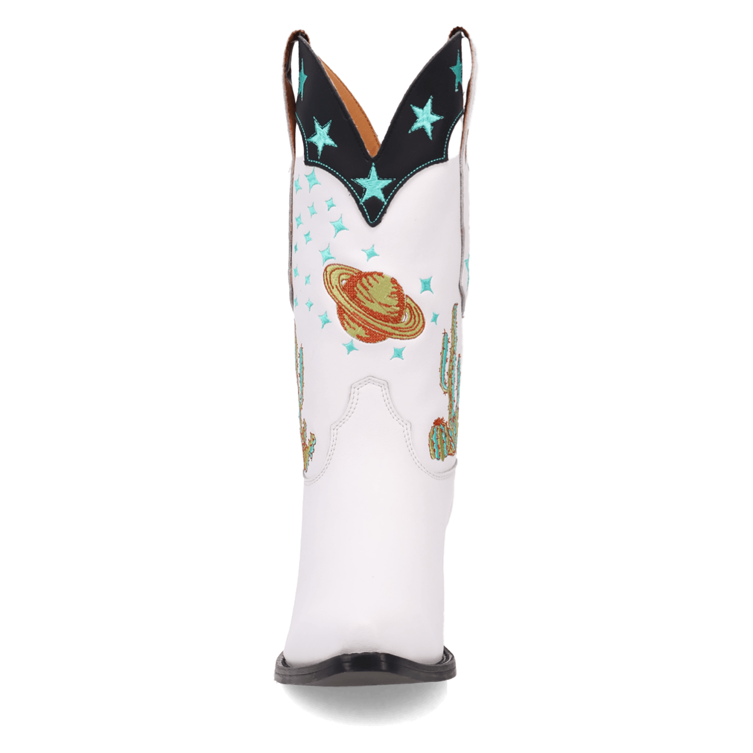 PRODUCT SHOT SPACE COWGIRL LEATHER BOOT AT FRONT ANGLE
