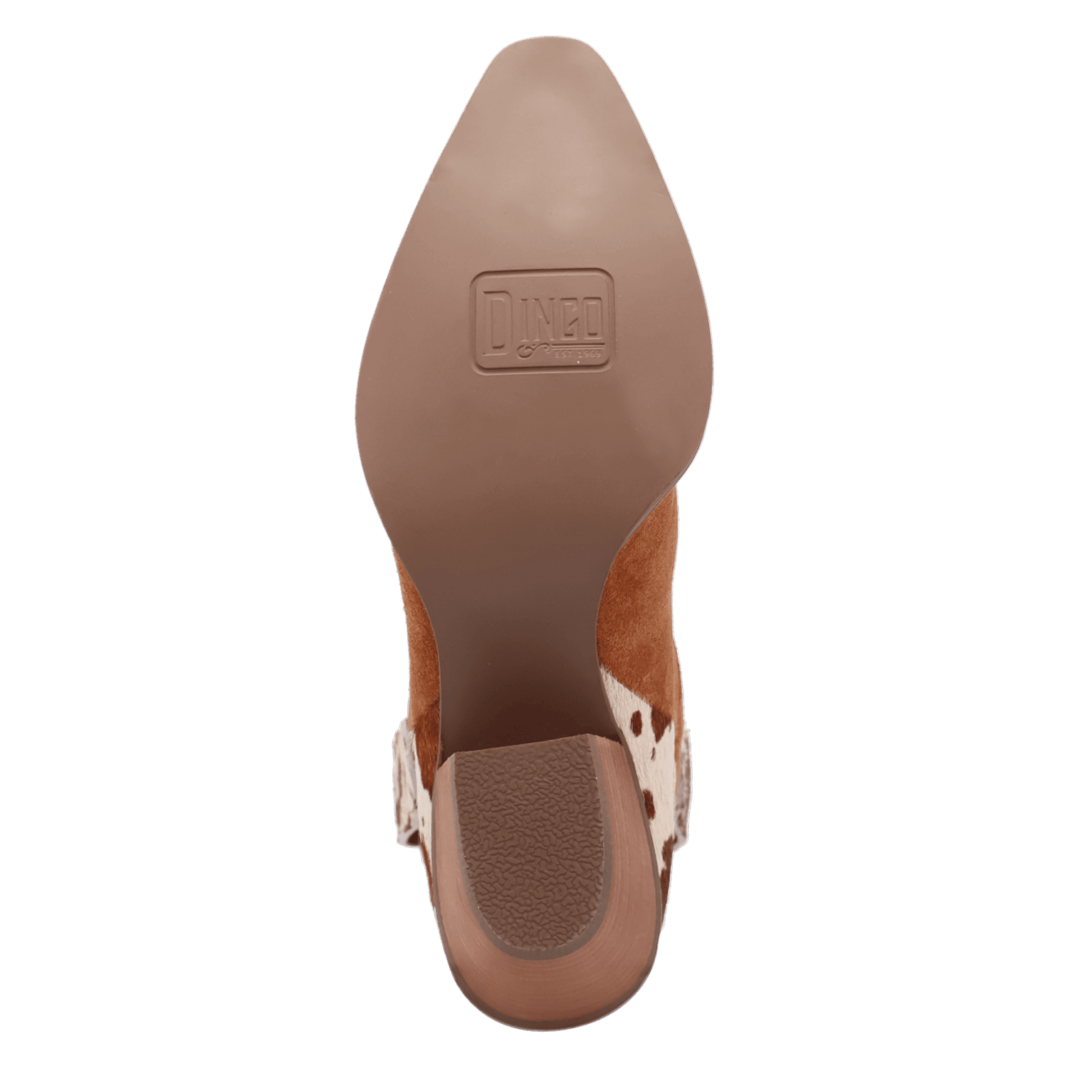 PRODUCT SHOT TEXAS CHARM SUEDE LEATHER BOOTIE AT OUTSOLE ANGLE