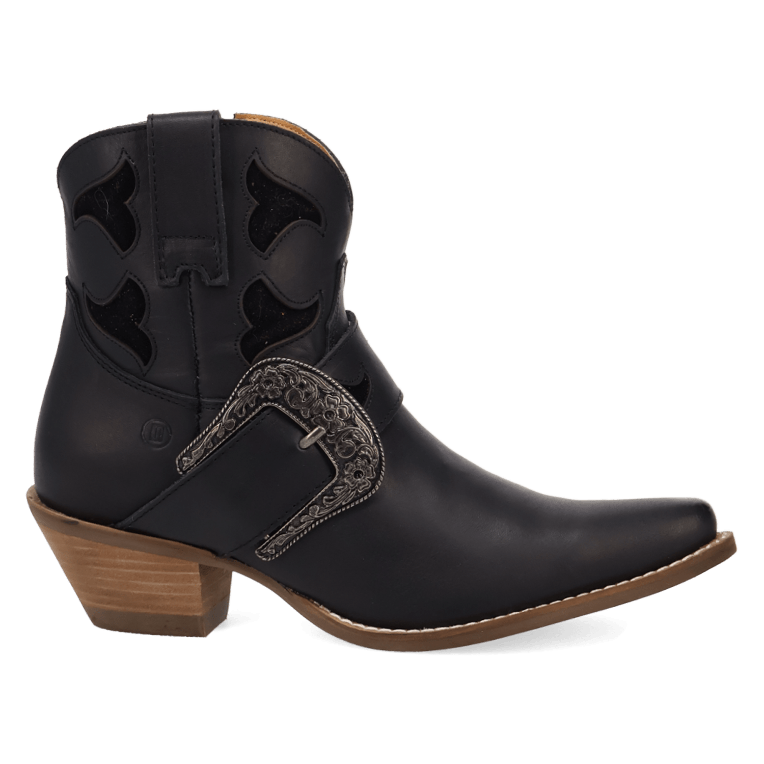 PRODUCT SHOT SADDLE UP LEATHER BOOTIE AT 90 DEGREE INSIDE ANGLE