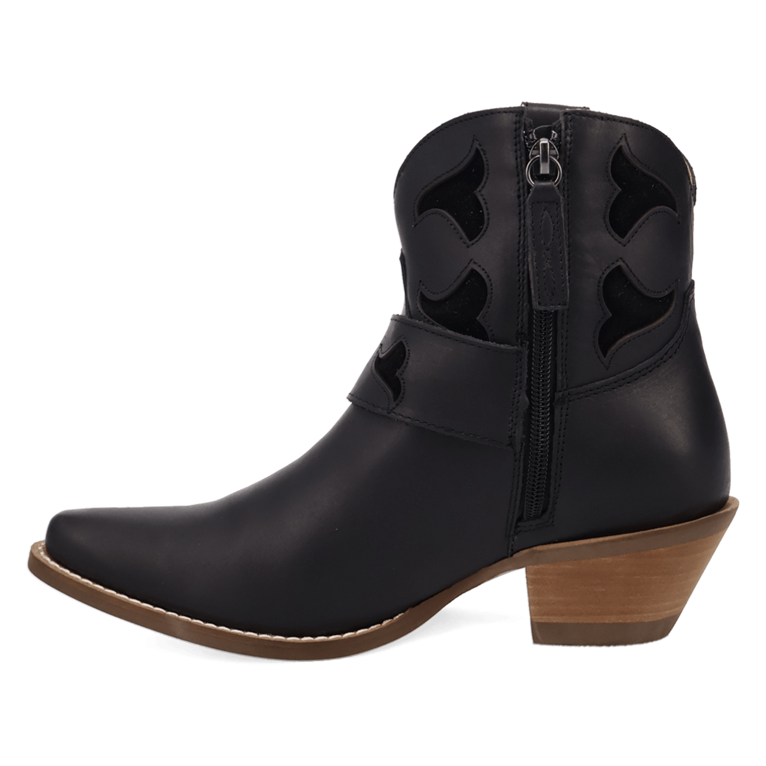 PRODUCT SHOT SADDLE UP LEATHER BOOTIE AT 135 DEGREE OUTSIDE ANGLE