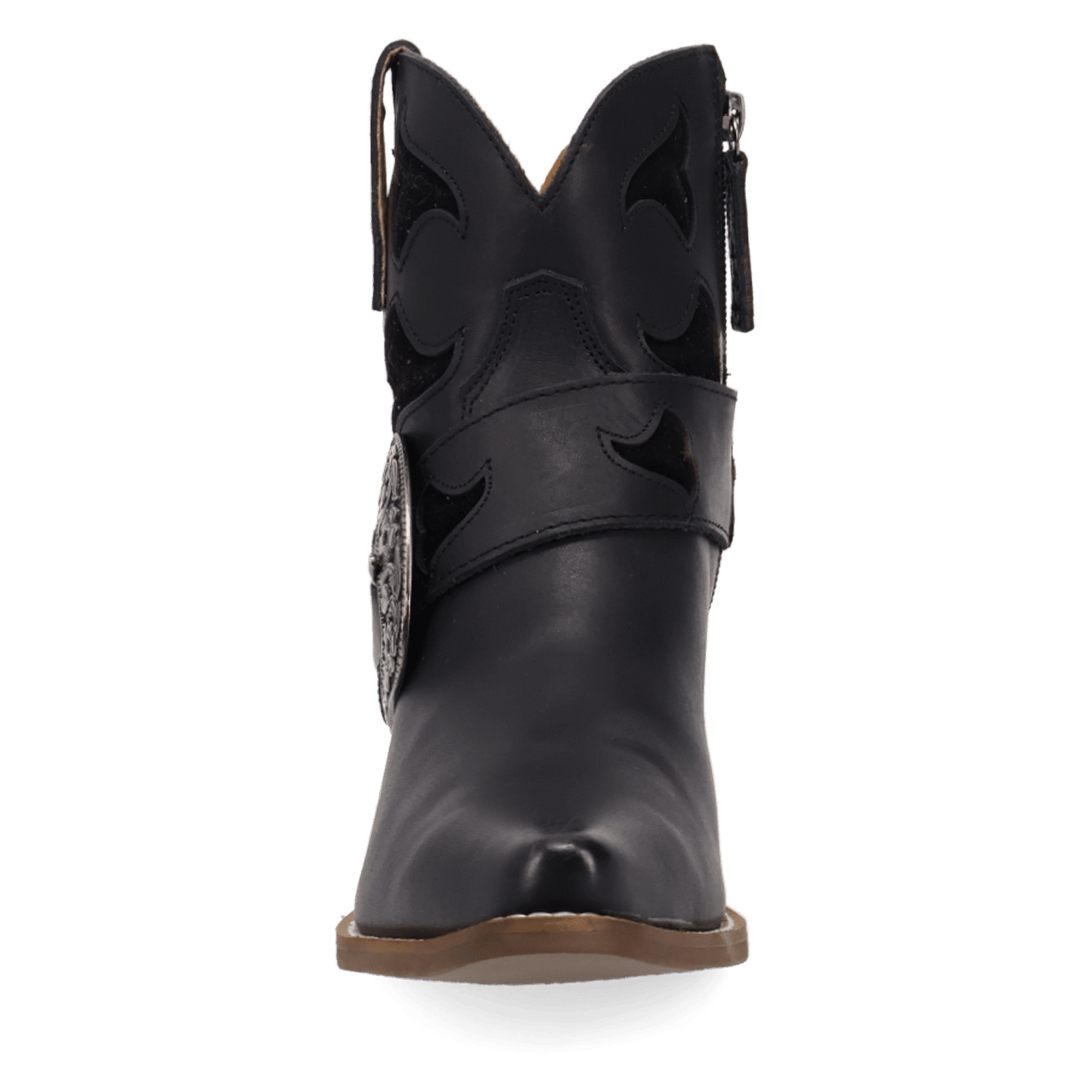 PRODUCT SHOT SADDLE UP LEATHER BOOTIE AT FRONT ANGLE