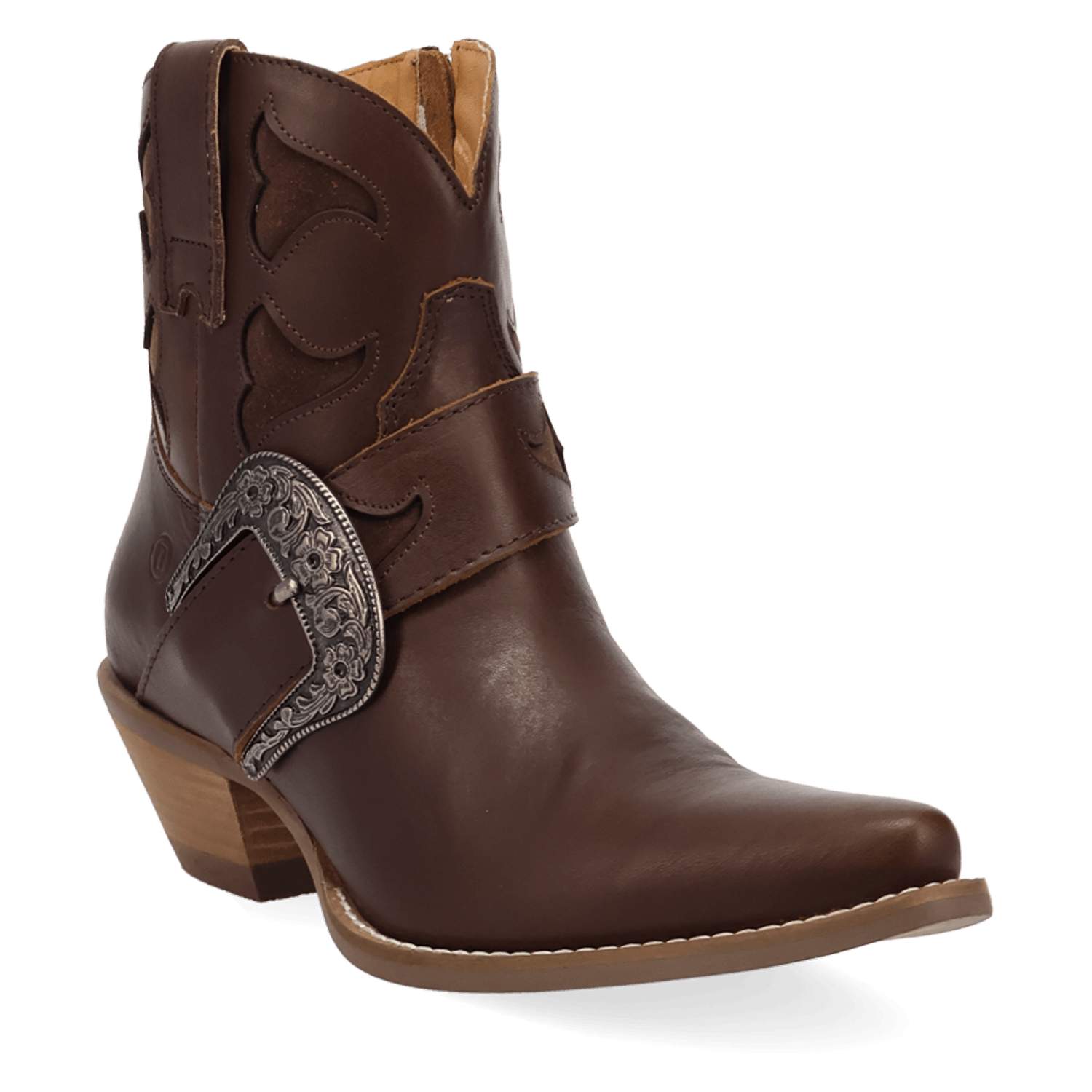 PRODUCT SHOT SADDLE UP LEATHER BOOTIE AT 45 DEGREE ANGLE