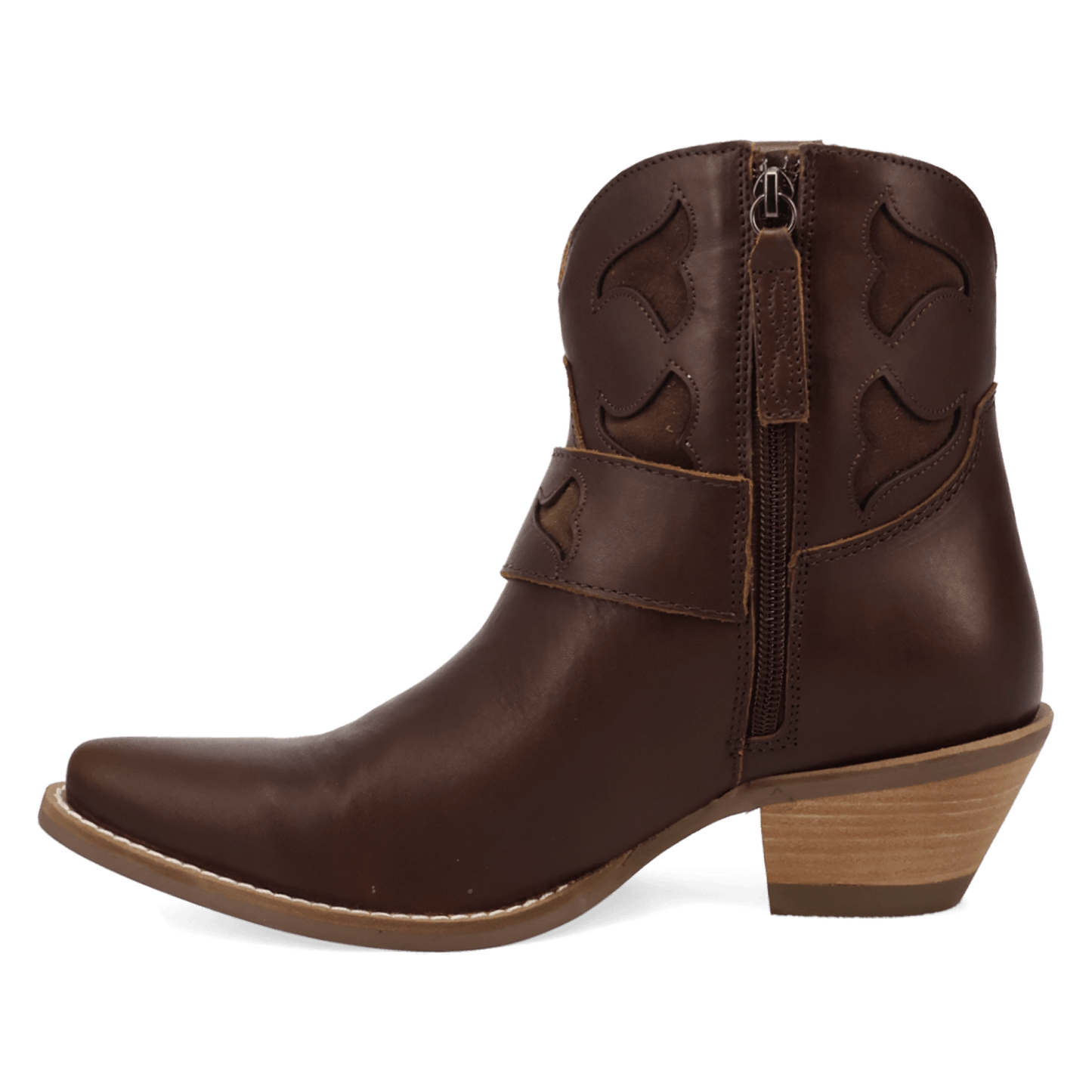 PRODUCT SHOT SADDLE UP LEATHER BOOTIE AT 135 DEGREE OUTSIDE ANGLE