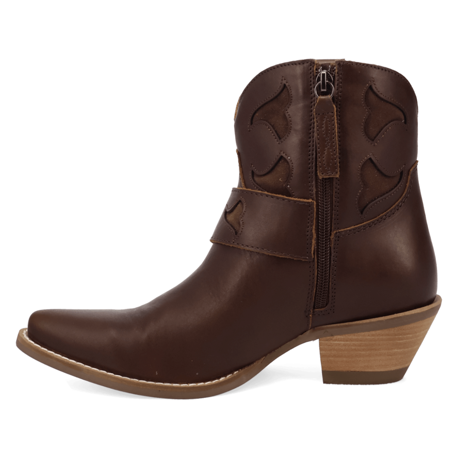 PRODUCT SHOT SADDLE UP LEATHER BOOTIE AT 135 DEGREE OUTSIDE ANGLE