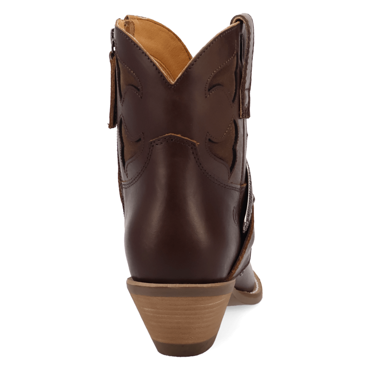 PRODUCT SHOT SADDLE UP LEATHER BOOTIE AT 180 DEGREE BACK ANGLE