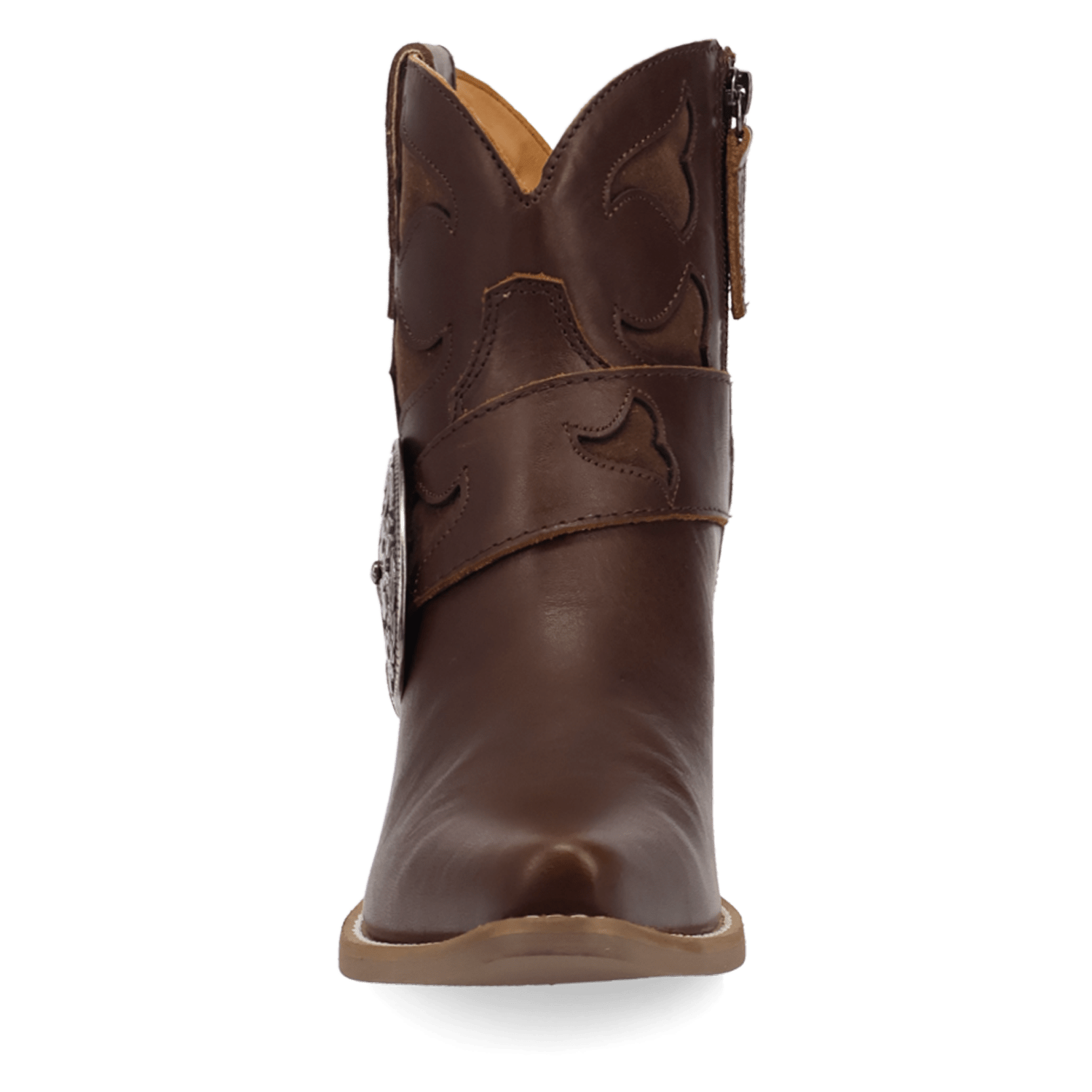PRODUCT SHOT SADDLE UP LEATHER BOOTIE AT FRONT ANGLE