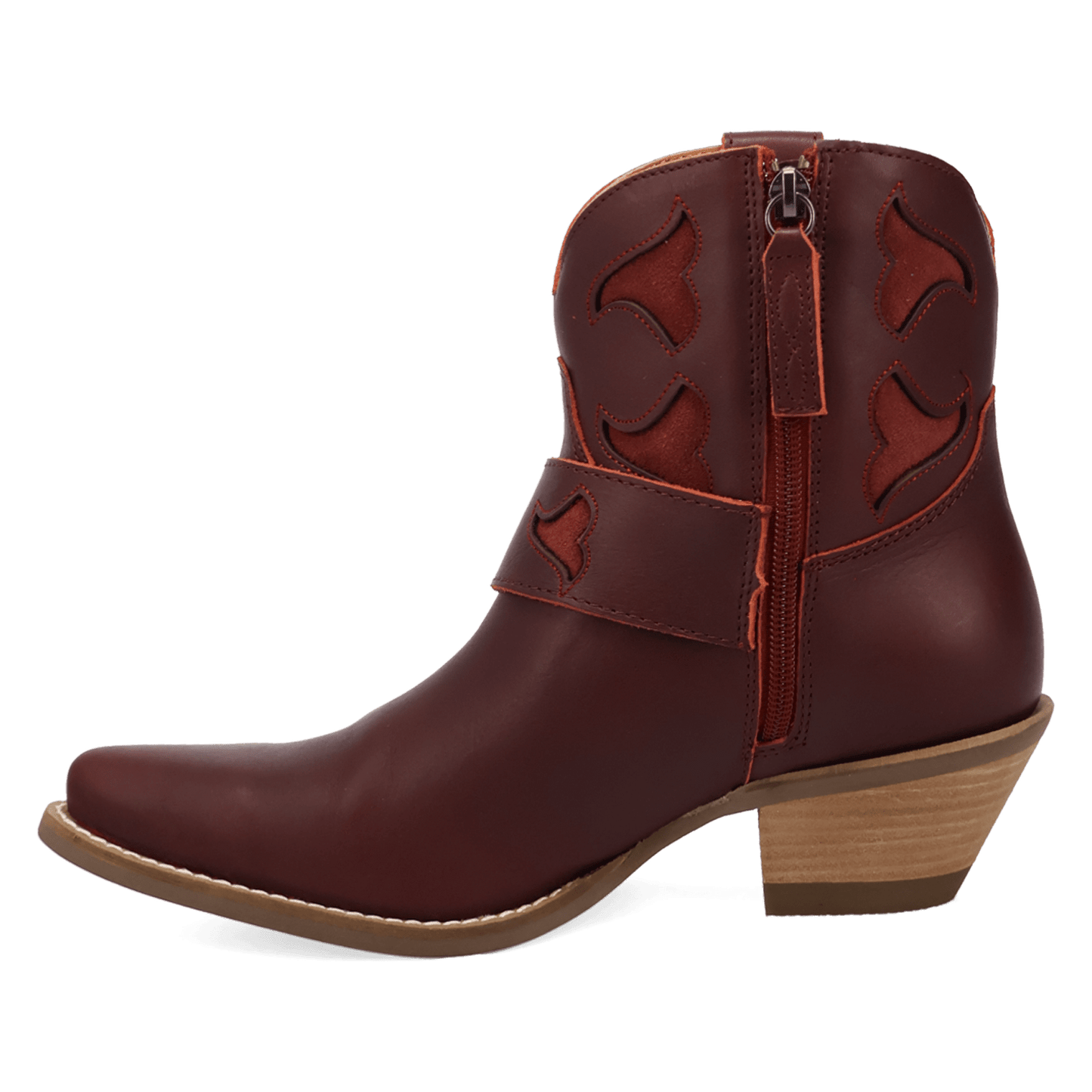 PRODUCT SHOT SADDLE UP LEATHER BOOTIE AT 135 DEGREE OUTSIDE ANGLE