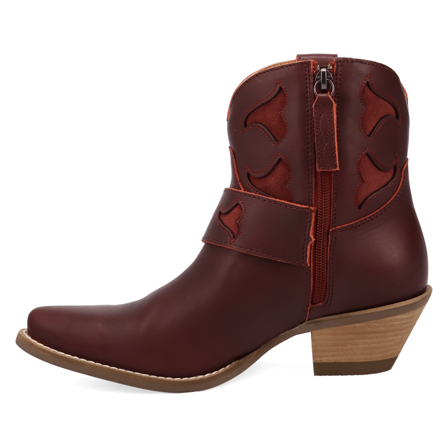 PRODUCT SHOT SADDLE UP LEATHER BOOTIE AT 135 DEGREE OUTSIDE ANGLE