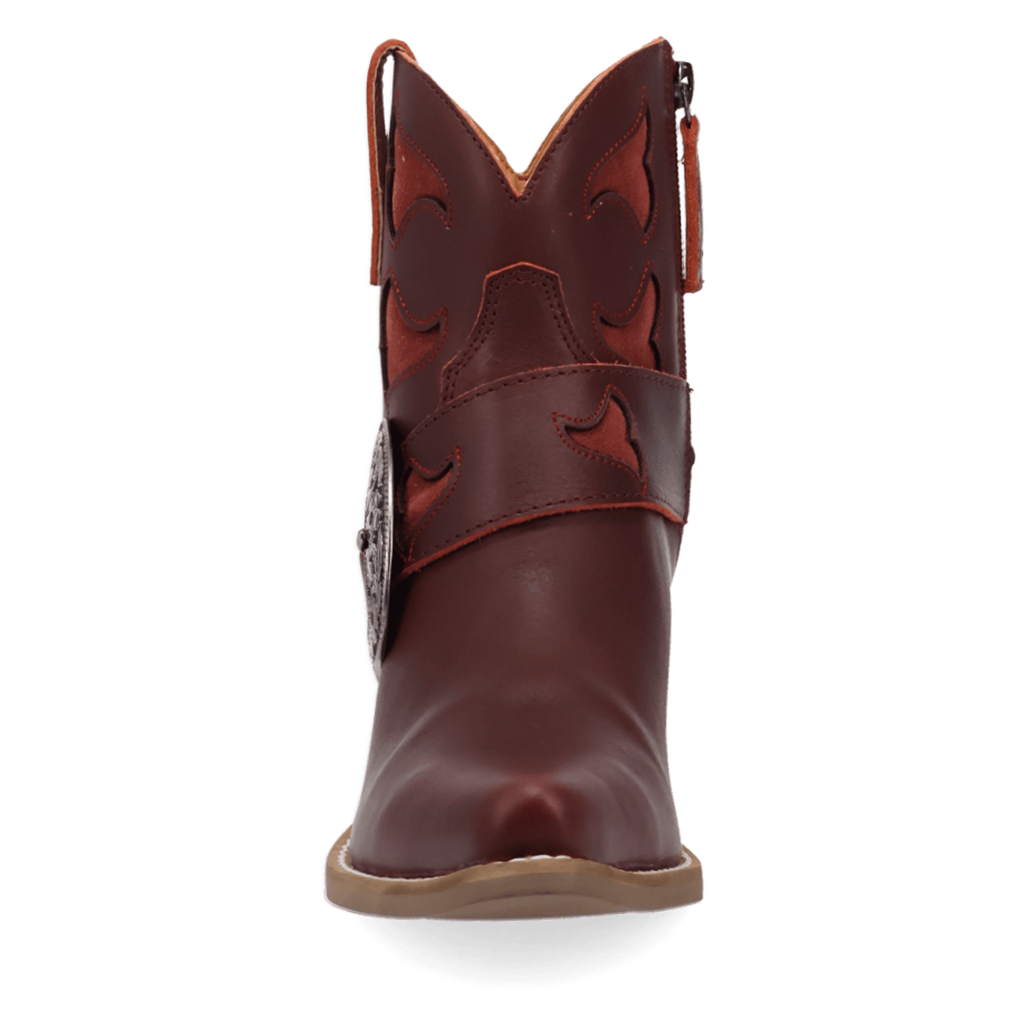 PRODUCT SHOT SADDLE UP LEATHER BOOTIE AT FRONT ANGLE