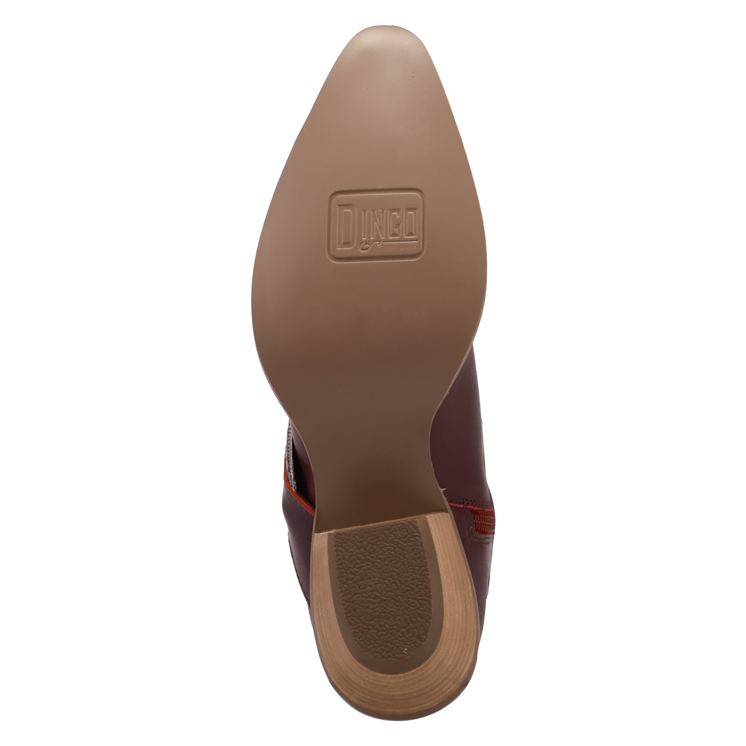 PRODUCT SHOT SADDLE UP LEATHER BOOTIE AT OUTSOLE ANGLE