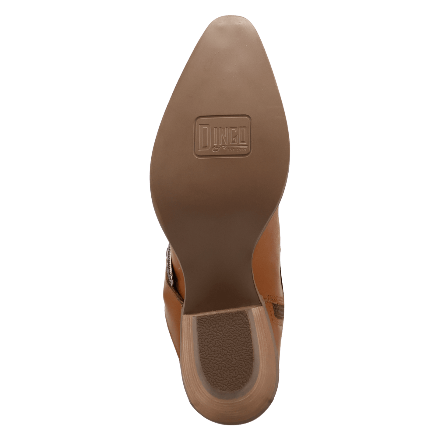 PRODUCT SHOT SADDLE UP LEATHER BOOTIE AT OUTSOLE ANGLE