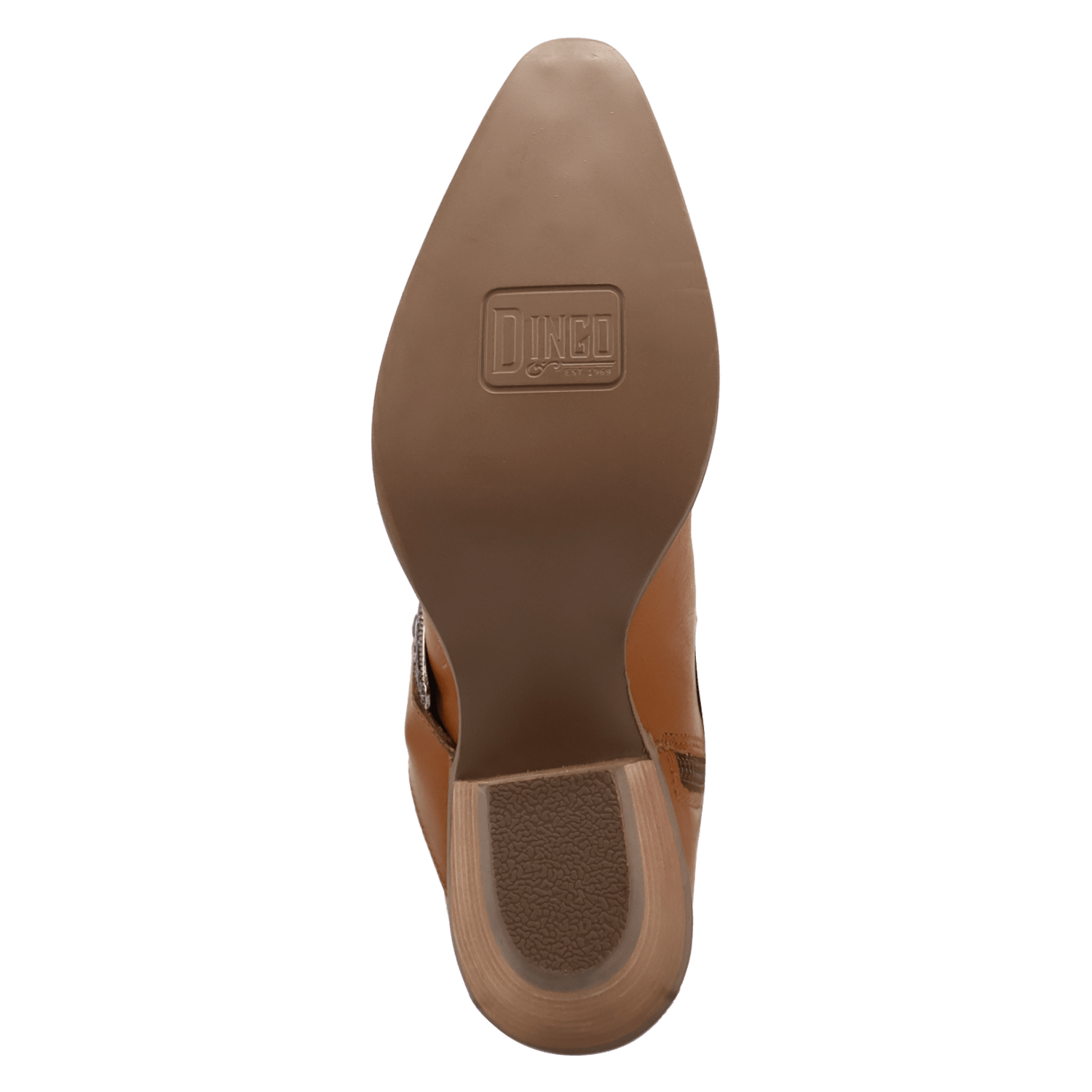 PRODUCT SHOT SADDLE UP LEATHER BOOTIE AT OUTSOLE ANGLE