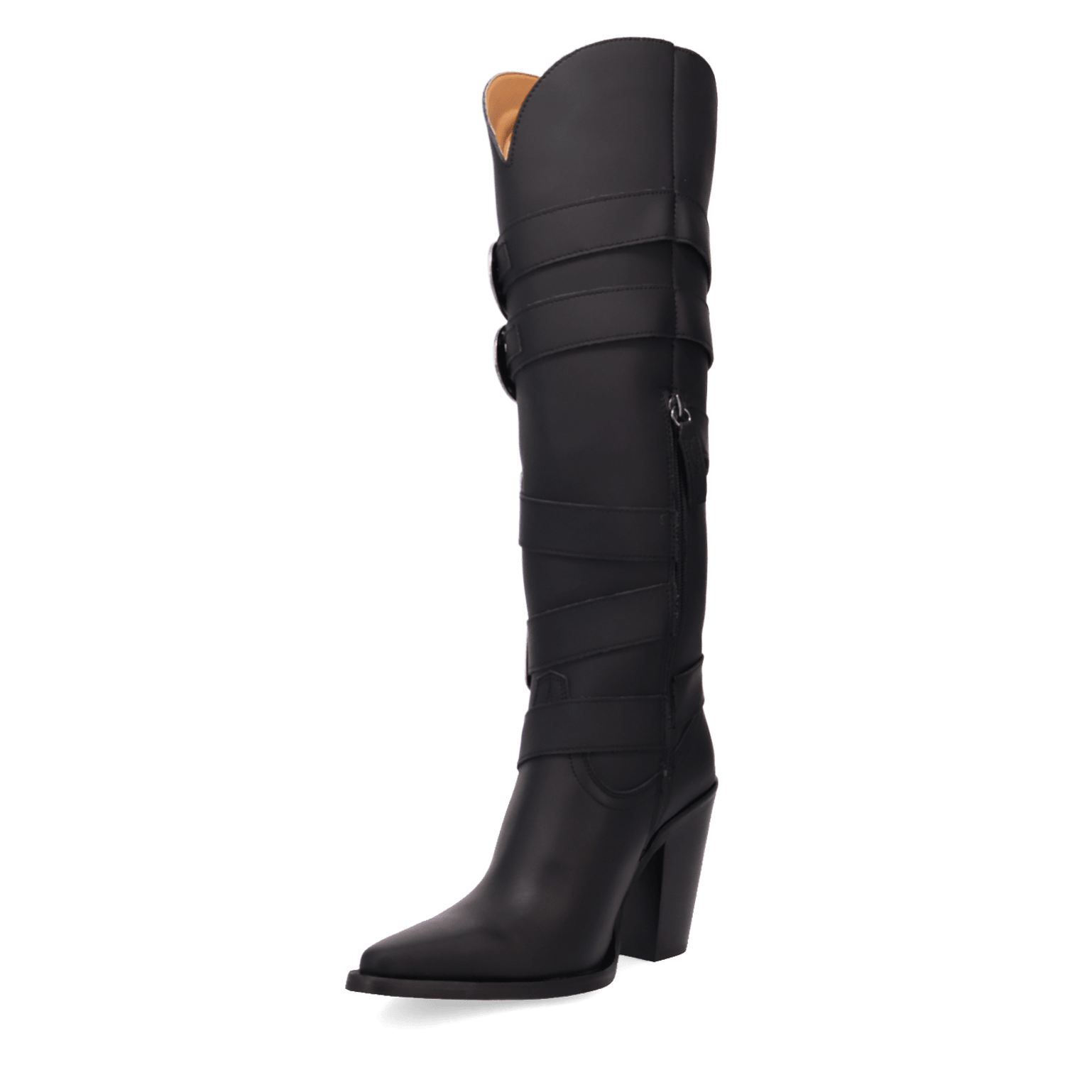PRODUCT SHOT SPURWEST LEATHER BOOT AT 225 DEGREE ANGLE