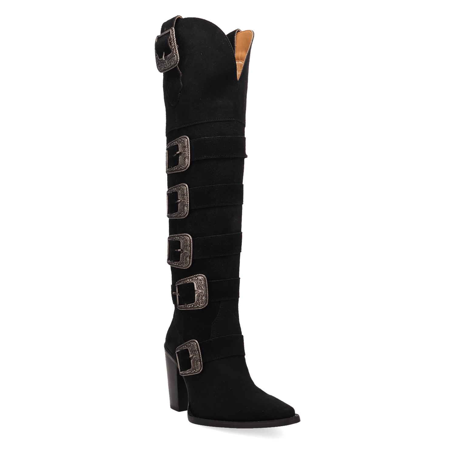 PRODUCT SHOT BUCKED OFF  LEATHER BOOT AT 45 DEGREE ANGLE