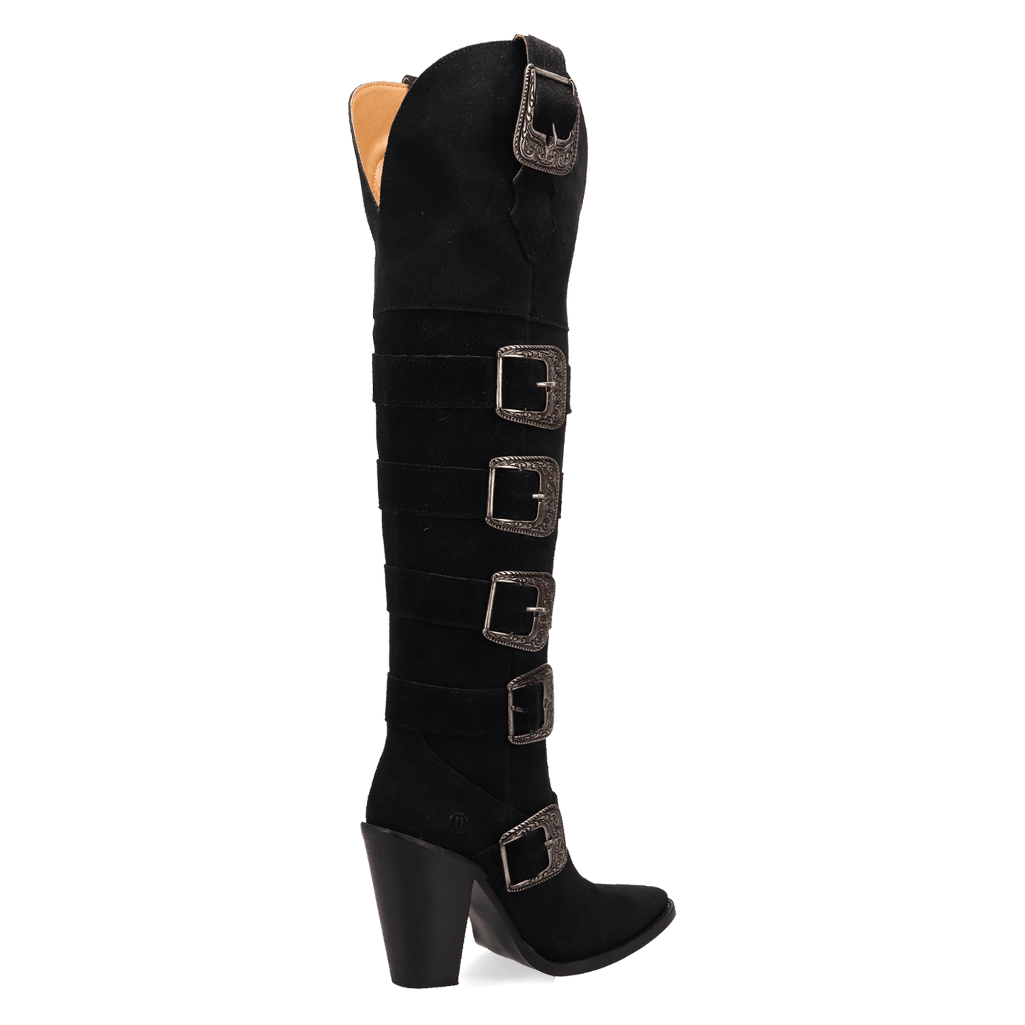 PRODUCT SHOT BUCKED OFF  LEATHER BOOT AT 315 DEGREE ANGLE