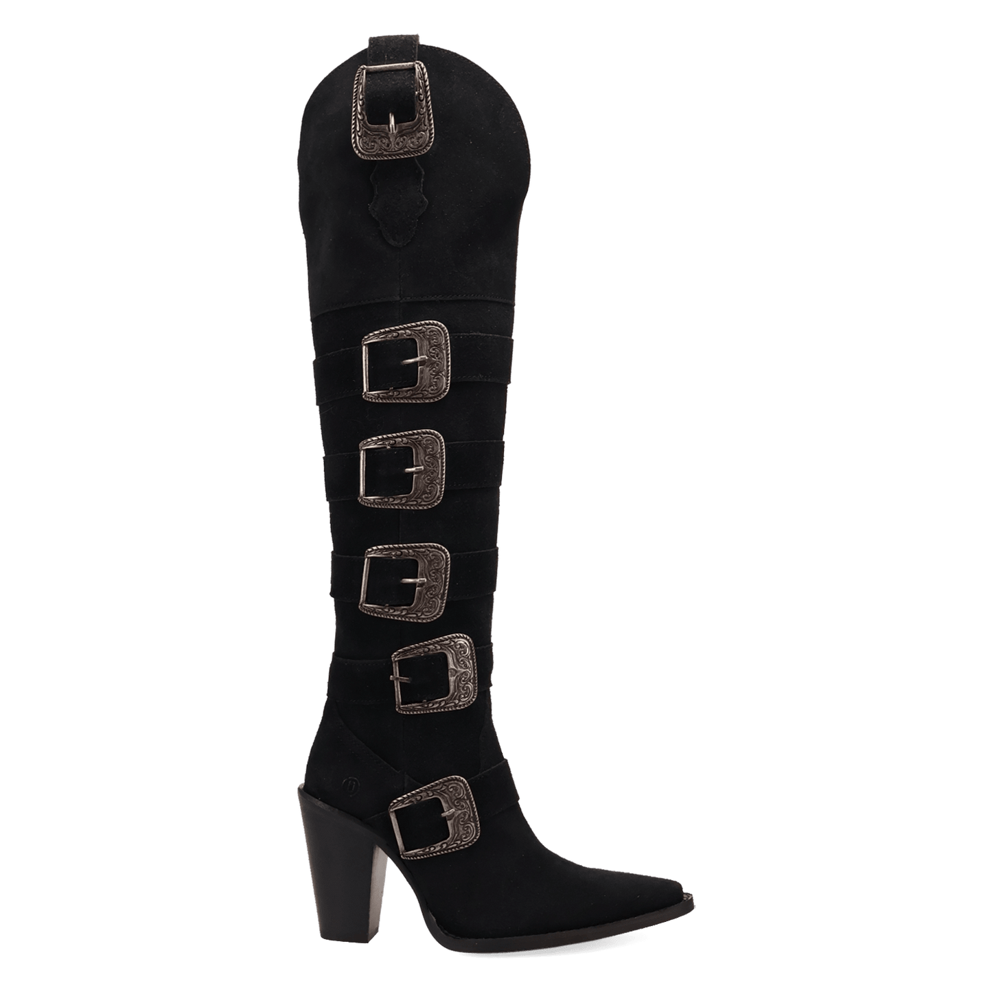 PRODUCT SHOT BUCKED OFF  LEATHER BOOT AT 90 DEGREE INSIDE ANGLE