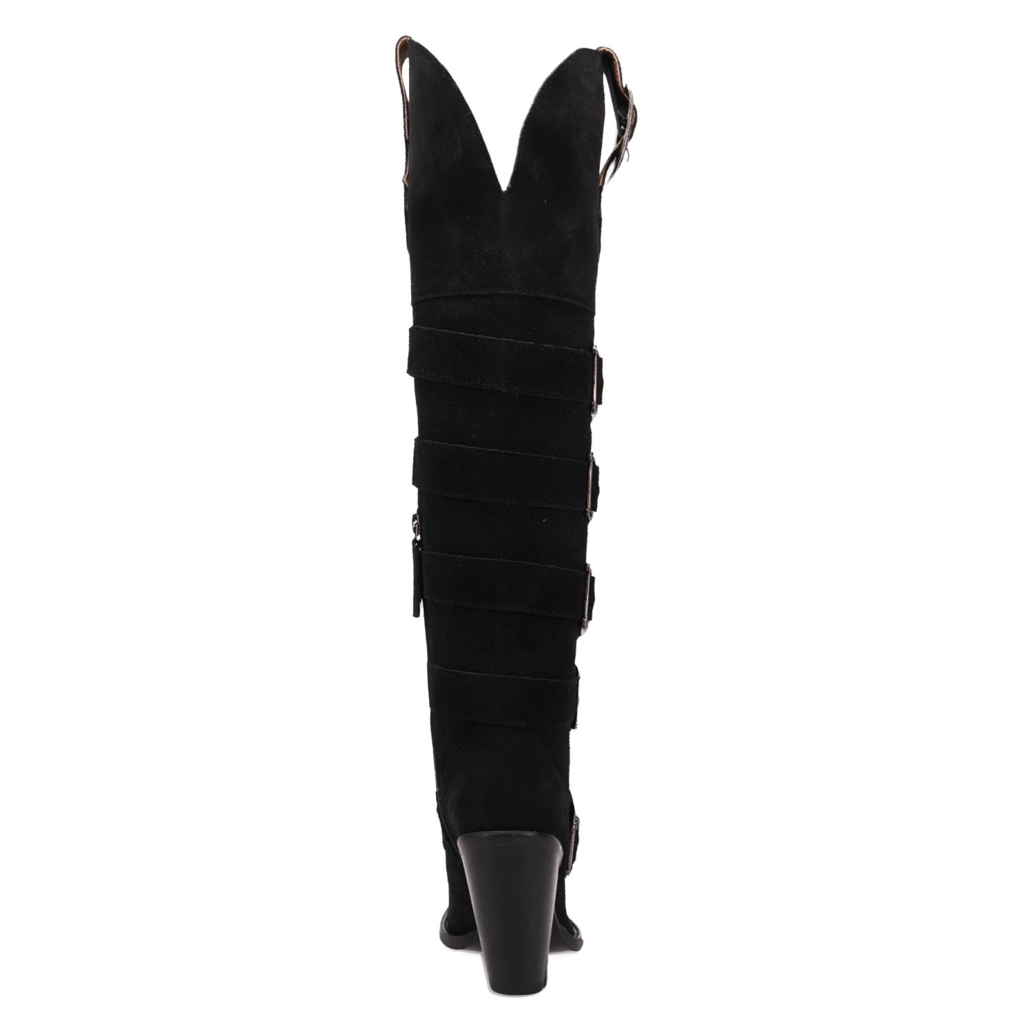 PRODUCT SHOT BUCKED OFF  LEATHER BOOT AT 180 DEGREE BACK ANGLE