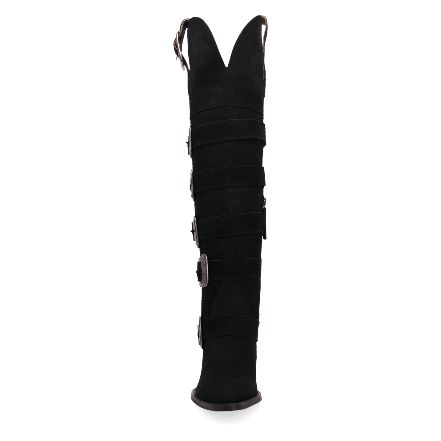 PRODUCT SHOT BUCKED OFF  LEATHER BOOT AT FRONT ANGLE