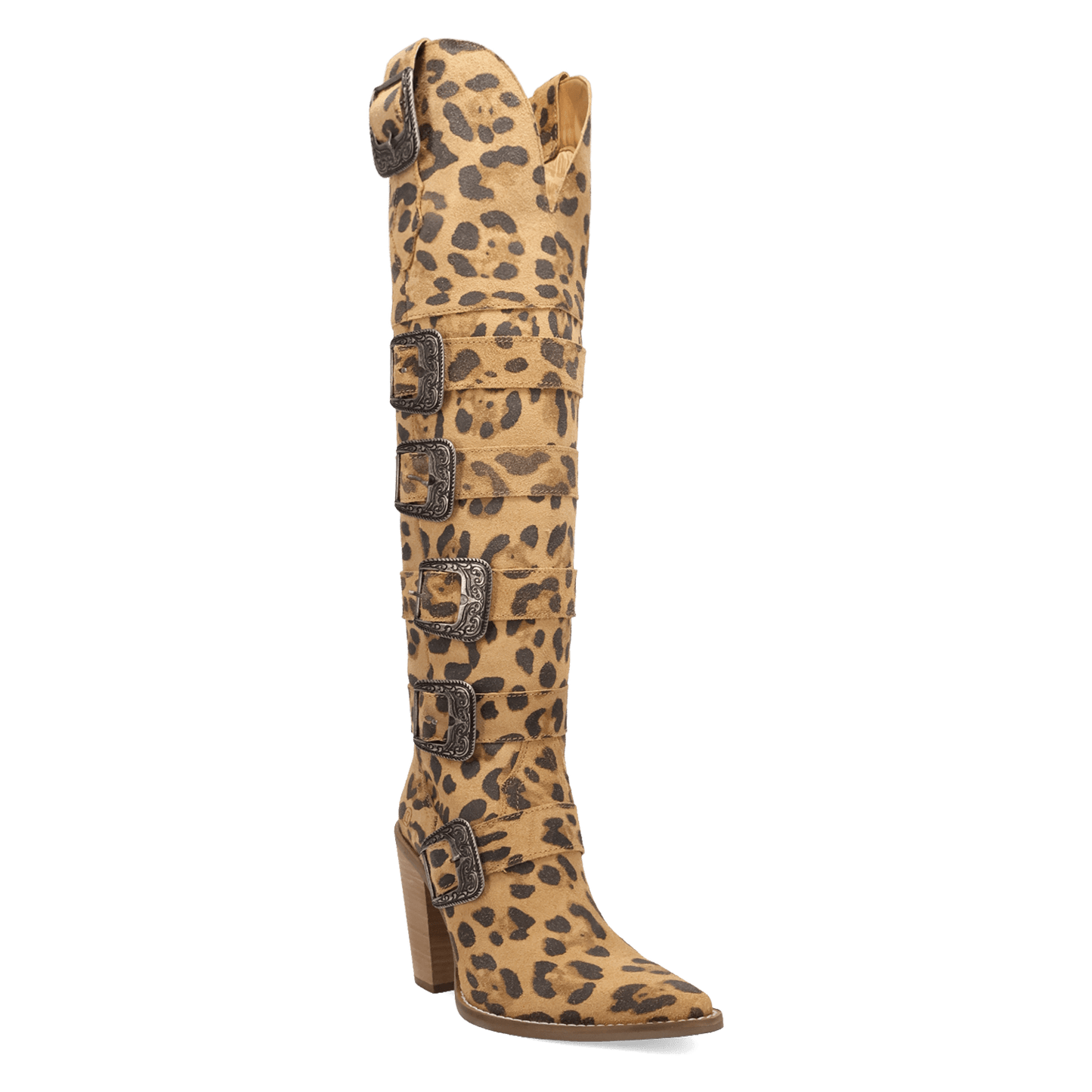 PRODUCT SHOT BUCKED OFF  LEATHER BOOT AT 45 DEGREE ANGLE