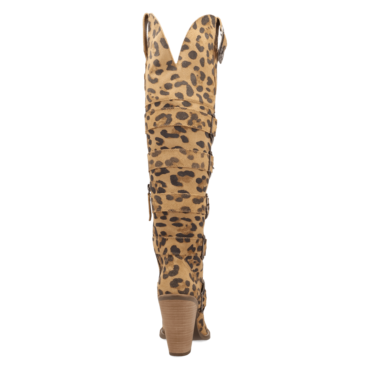 PRODUCT SHOT BUCKED OFF  LEATHER BOOT AT 180 DEGREE BACK ANGLE